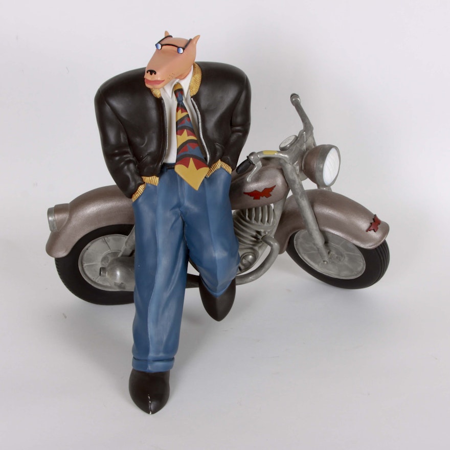 A Signed Markus Pierson Coyote Motorcycle Sculpture
