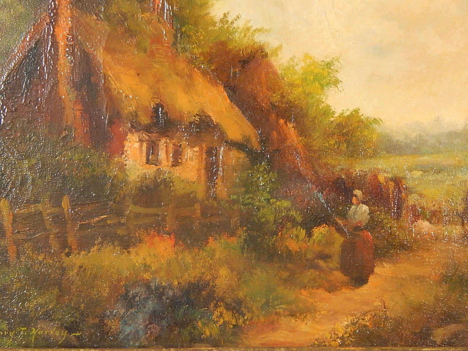 Henry T. Harvey Oil on Canvas "By The Cottage"