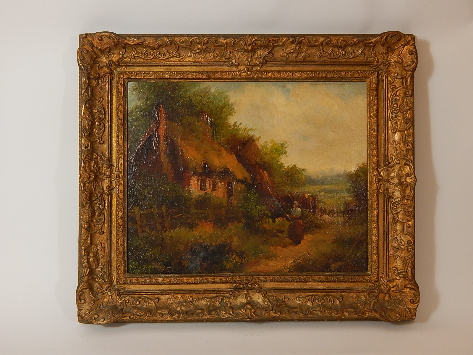 Henry T. Harvey Oil on Canvas "By The Cottage"