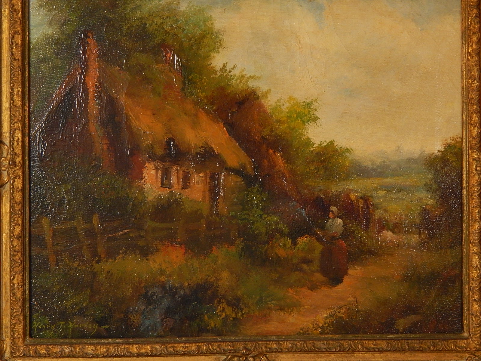 Henry T. Harvey Oil on Canvas "By The Cottage"