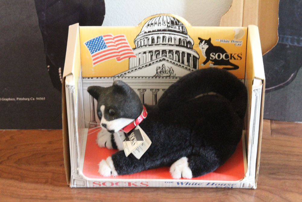 Two Cardboard Cut-Outs of Bill Clinton and Socks The White House Cat