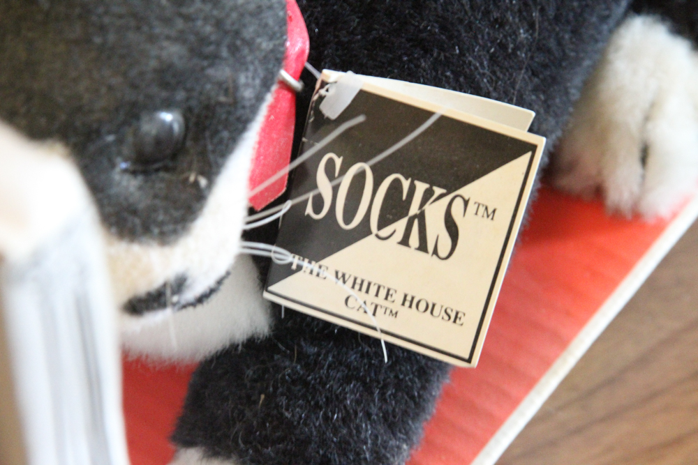 Two Cardboard Cut-Outs of Bill Clinton and Socks The White House Cat