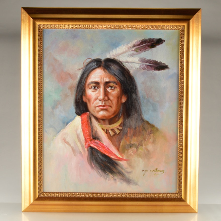 T. J. Coleman Oil Painting on Canvas "Native American Plains"