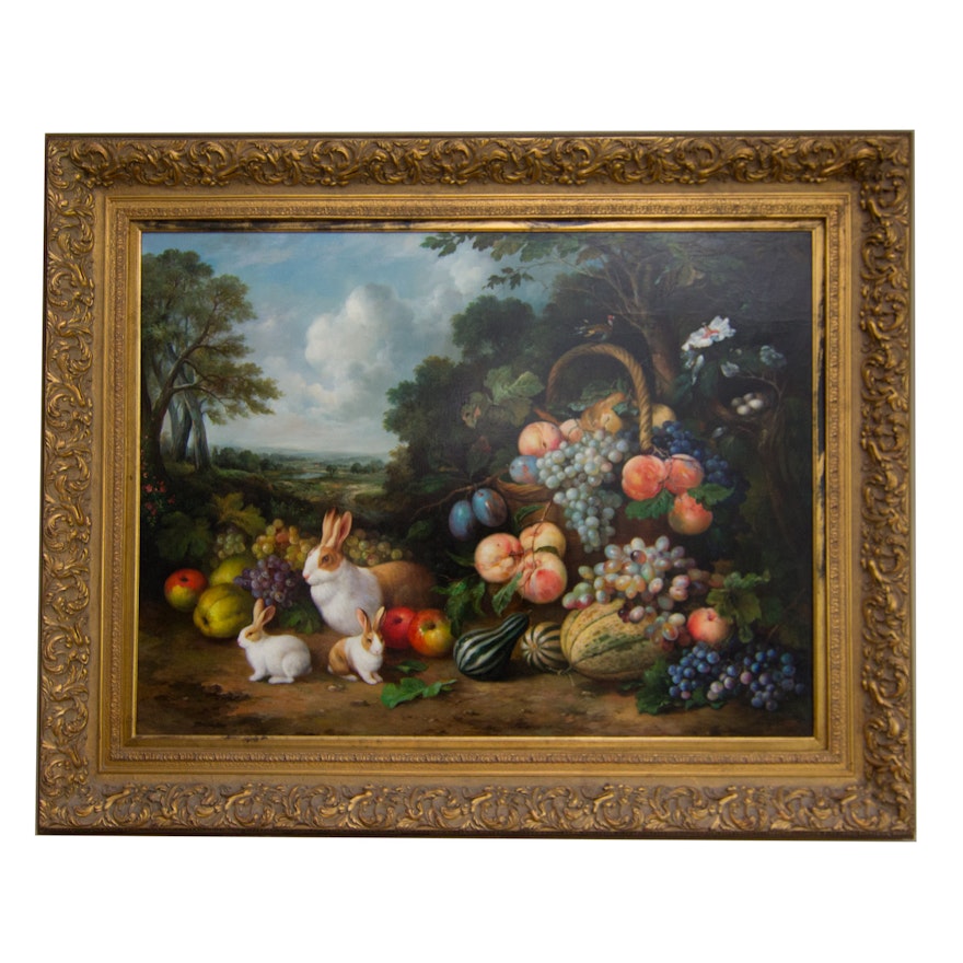 Gerhard Bluhm Animal and Fruit Still Life Oil Painting on Canvas
