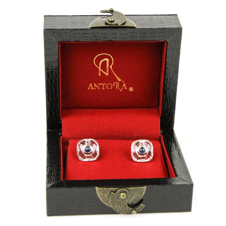 Antora Sterling Silver, Quartz Crystal and Sapphire Cufflinks