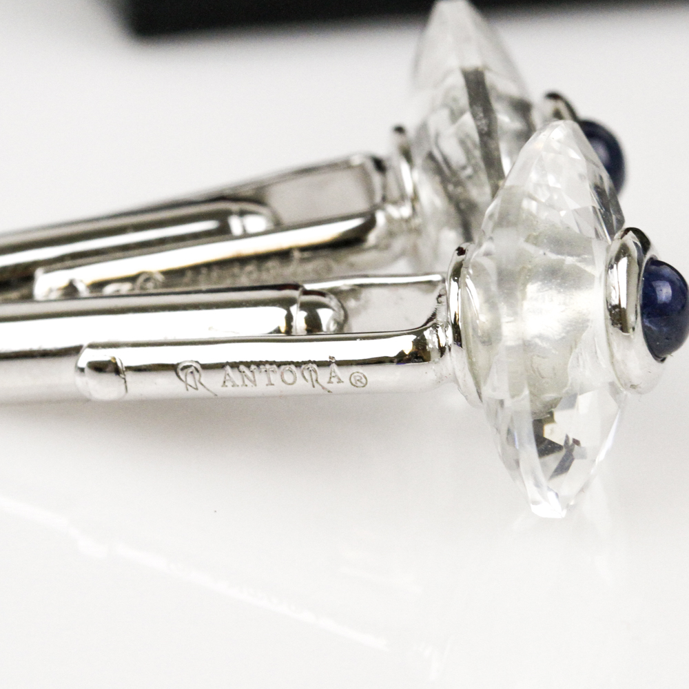 Antora Sterling Silver, Quartz Crystal and Sapphire Cufflinks