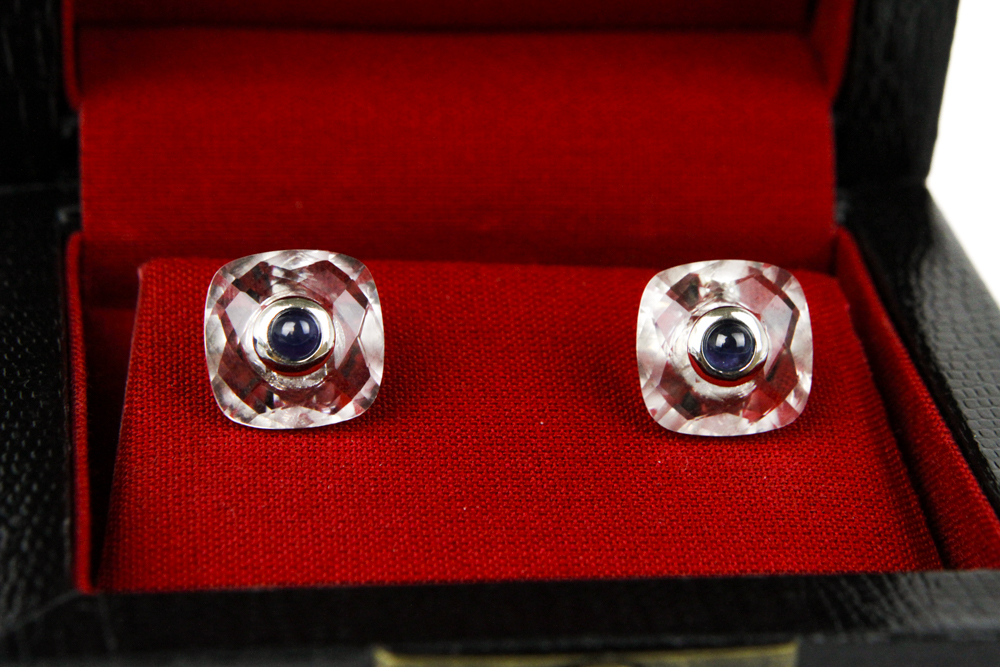 Antora Sterling Silver, Quartz Crystal and Sapphire Cufflinks