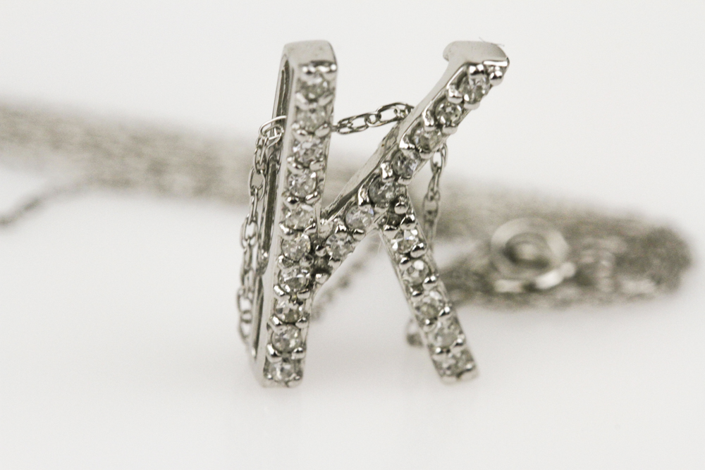 10K White Gold and Diamond "K" Pendant Necklace
