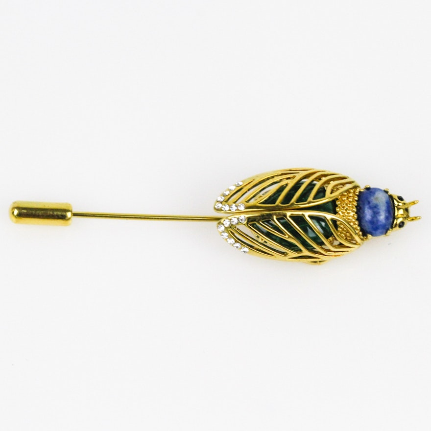 Coach and Tony Duquette Beetle Stick Pin with Semi-Precious Stones