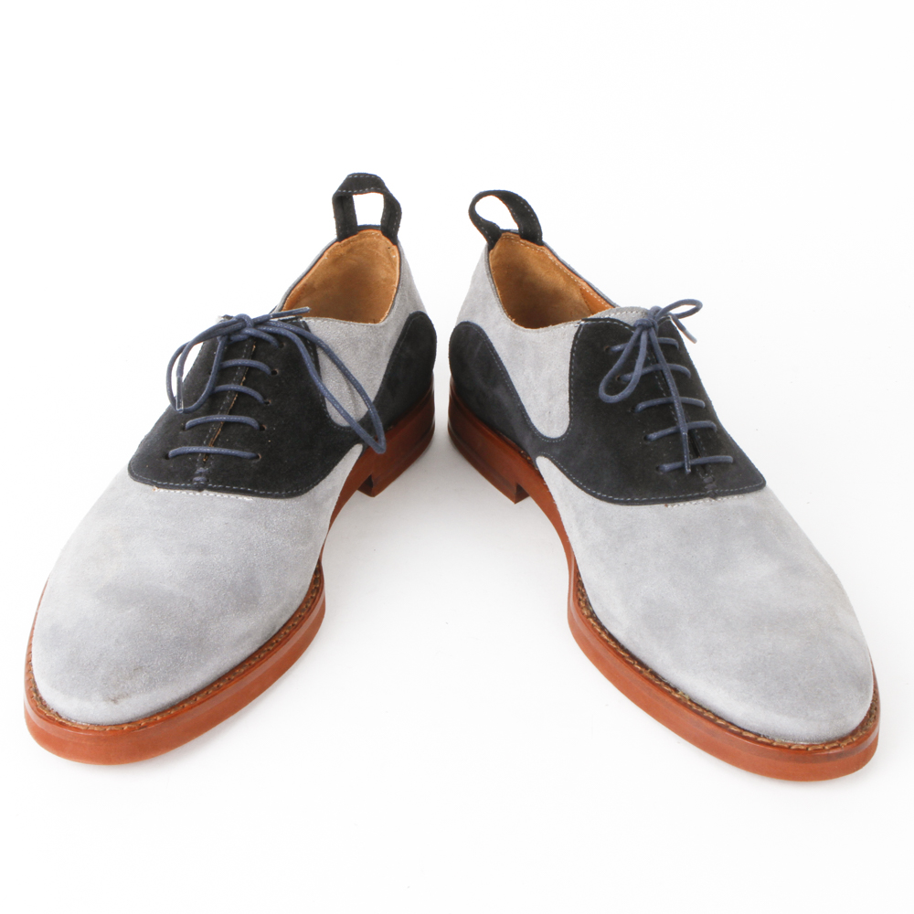 Men's Black Fleece by Thom Browne Blue Suede Saddle Oxford Shoes