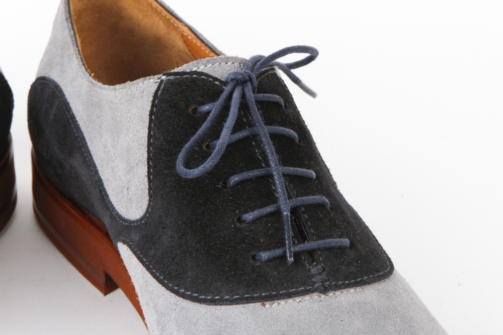 Men's Black Fleece by Thom Browne Blue Suede Saddle Oxford Shoes