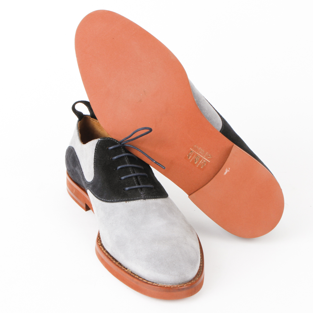 Men's Black Fleece by Thom Browne Blue Suede Saddle Oxford Shoes