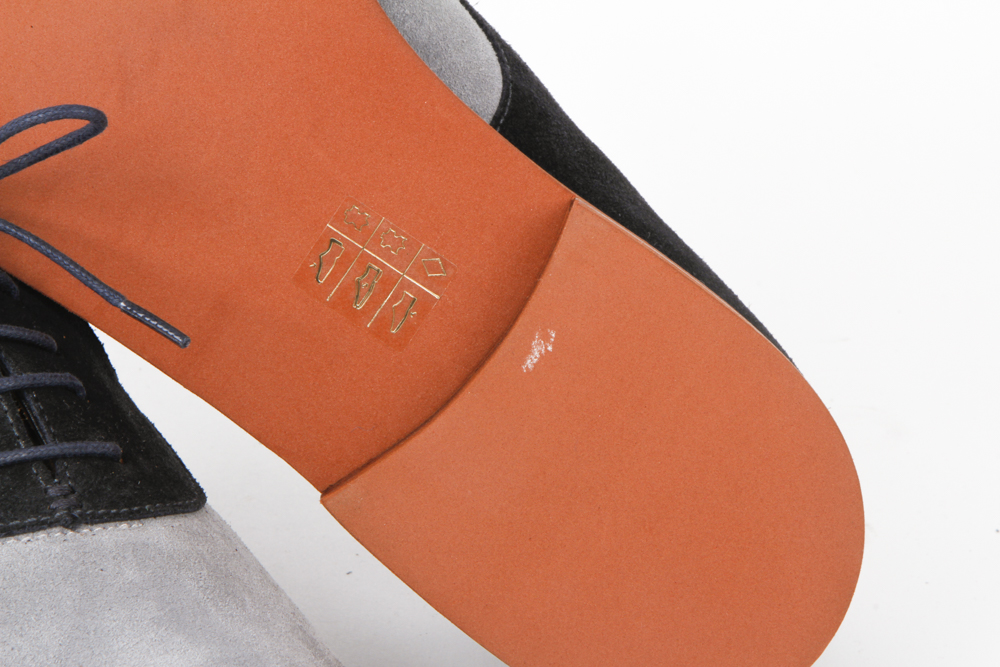 Men's Black Fleece by Thom Browne Blue Suede Saddle Oxford Shoes