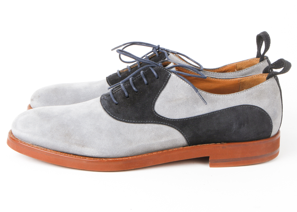 Men's Black Fleece by Thom Browne Blue Suede Saddle Oxford Shoes