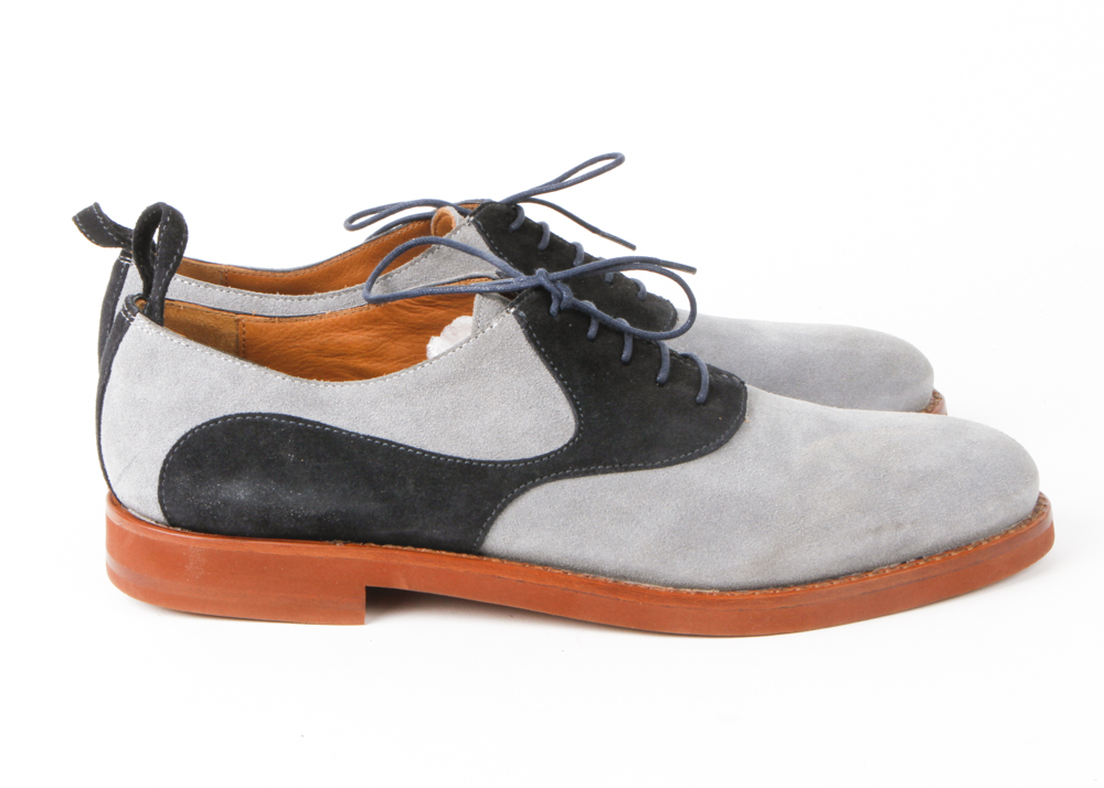 Men's Black Fleece by Thom Browne Blue Suede Saddle Oxford Shoes