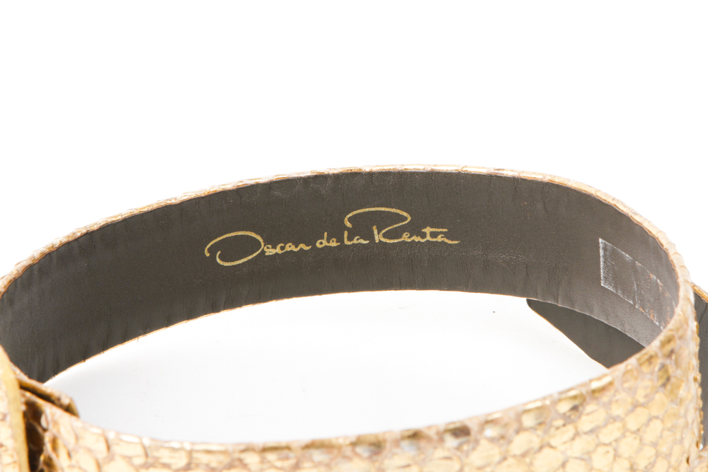 Oscar de la Renta Gold Tone Snakeskin Belt