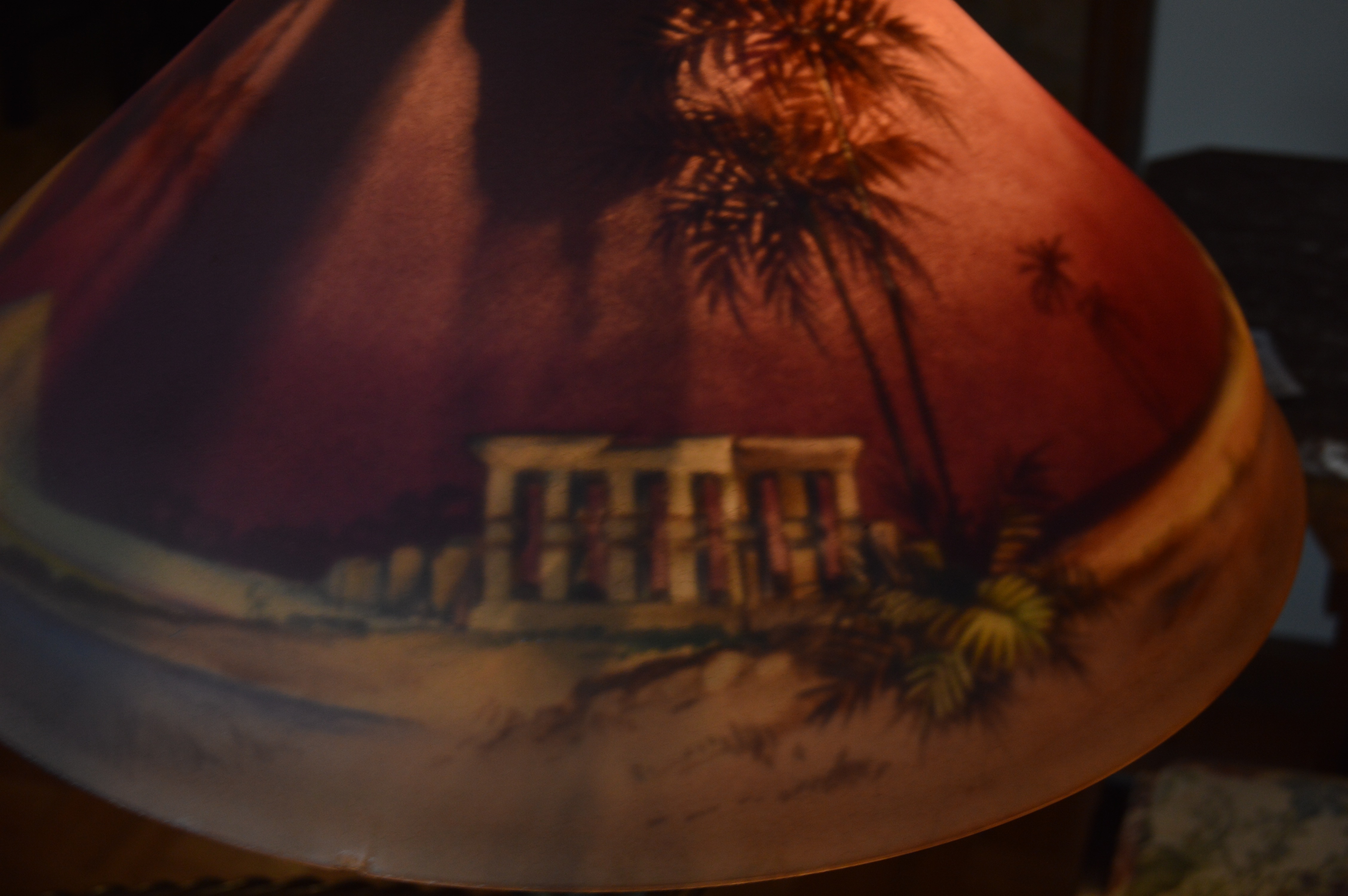 Vintage Lamp with Reverse Painted Shade by C. Durand