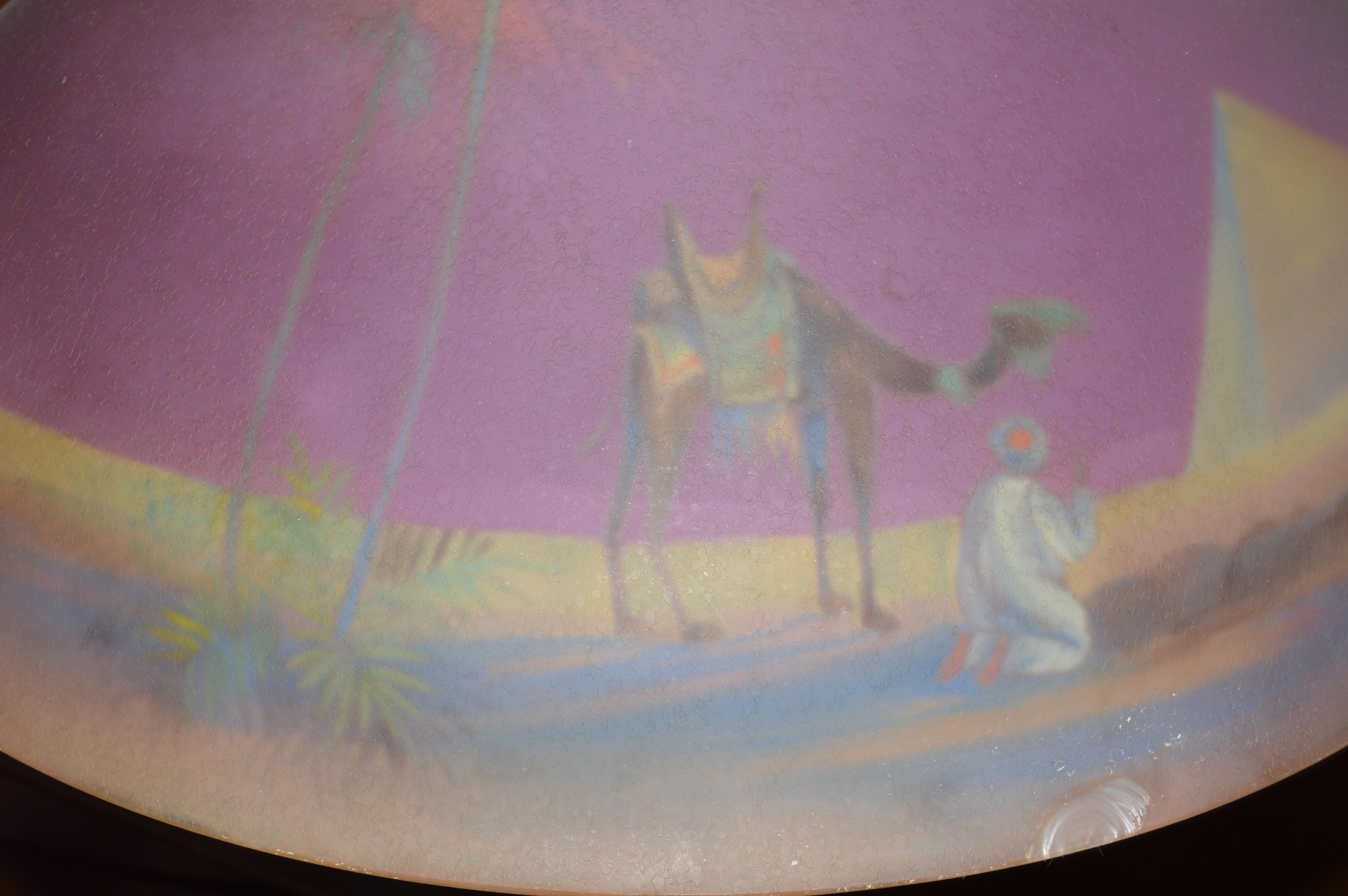 Vintage Lamp with Reverse Painted Shade by C. Durand