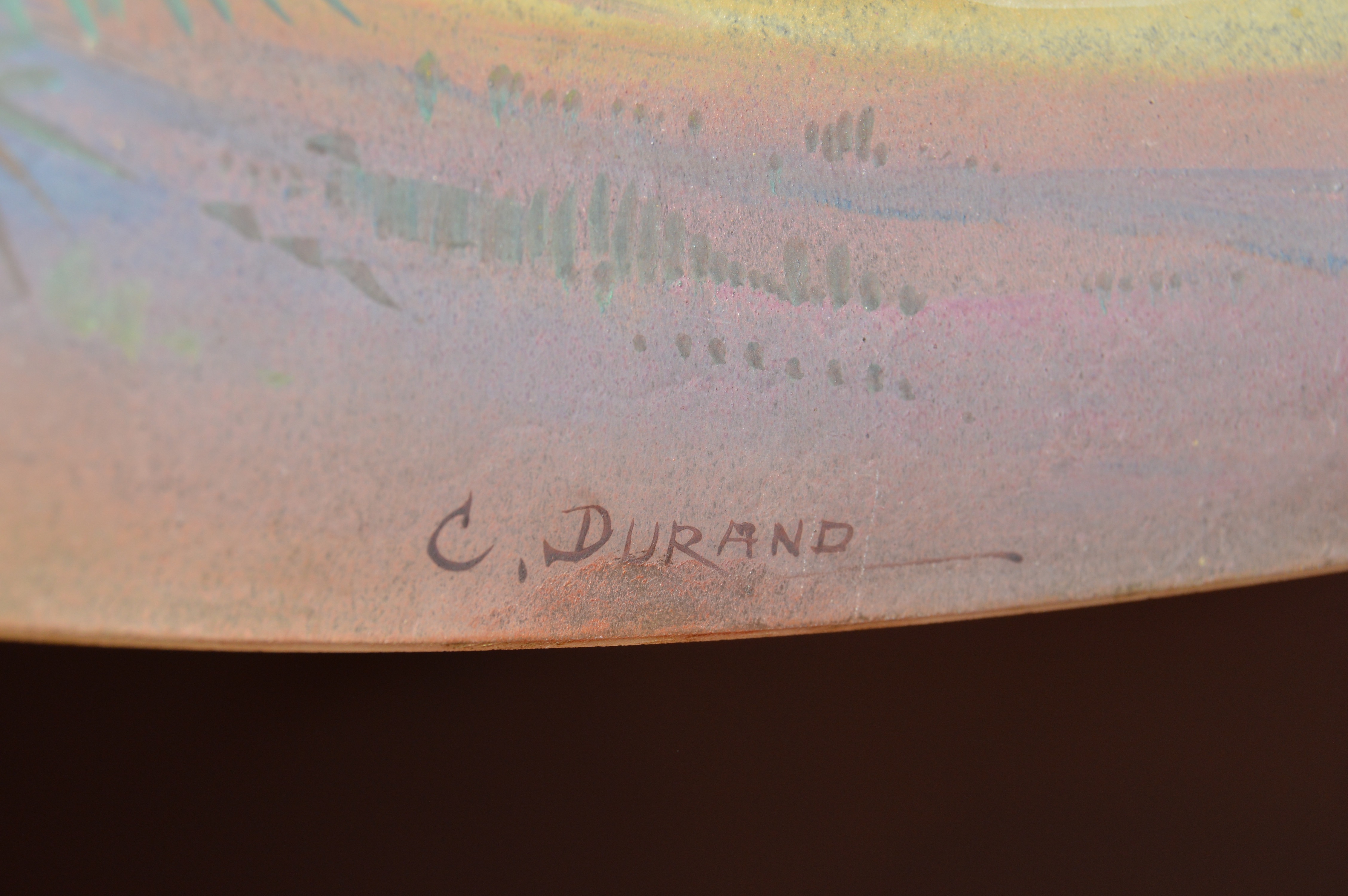 Vintage Lamp with Reverse Painted Shade by C. Durand