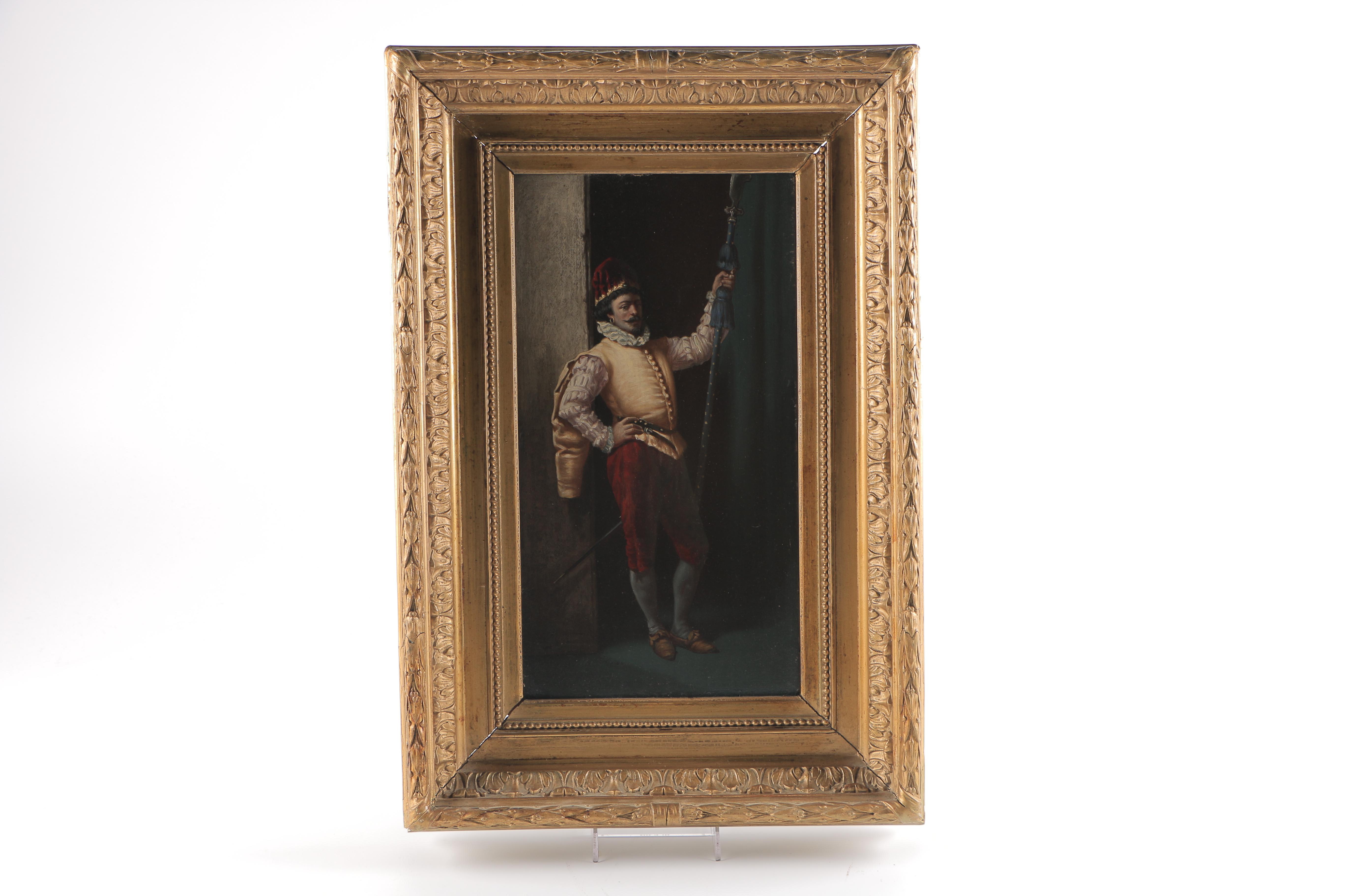 A. Rueff Oil Painting on Board After "A Standing Cavalier Holding a Halberd"