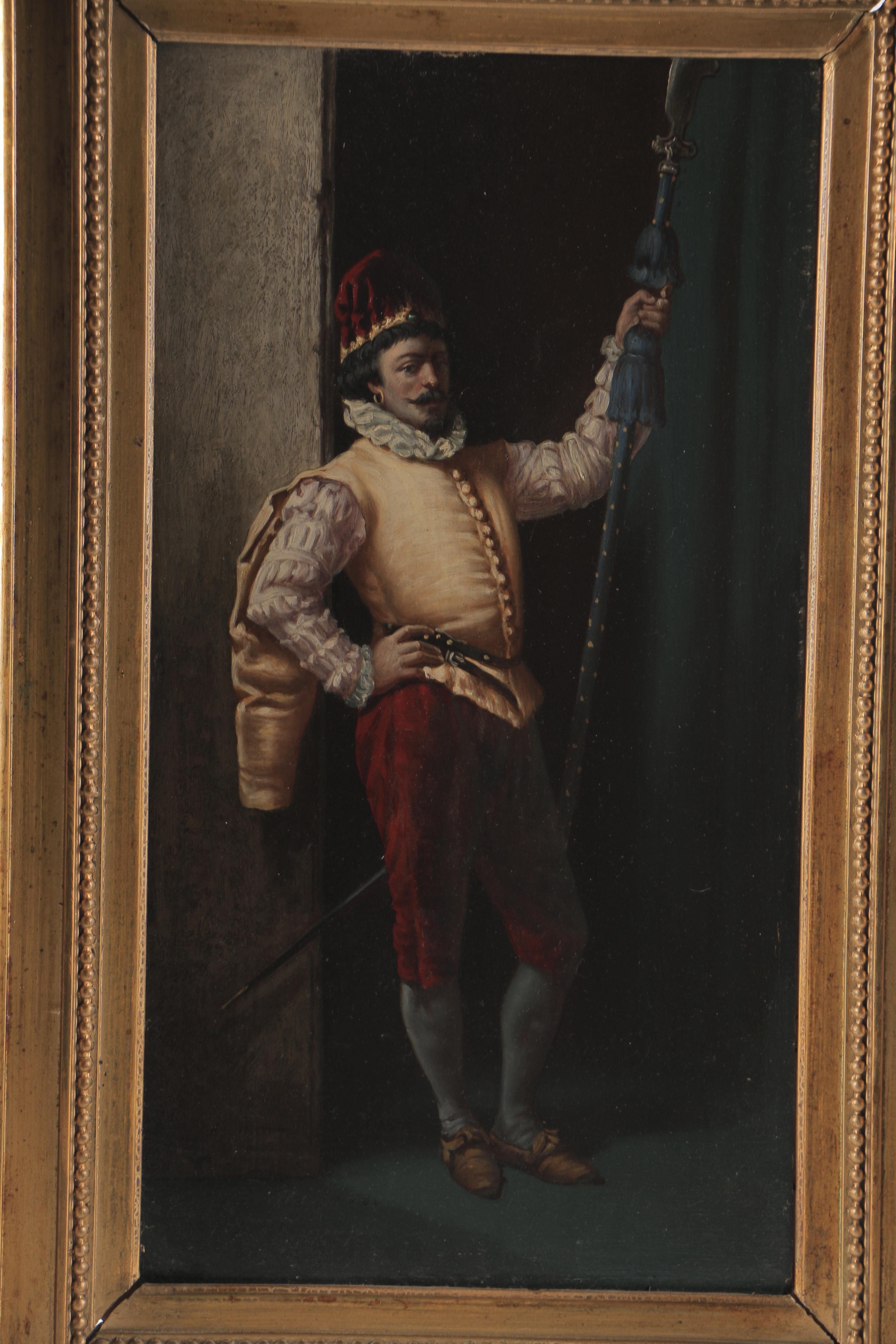 A. Rueff Oil Painting on Board After "A Standing Cavalier Holding a Halberd"