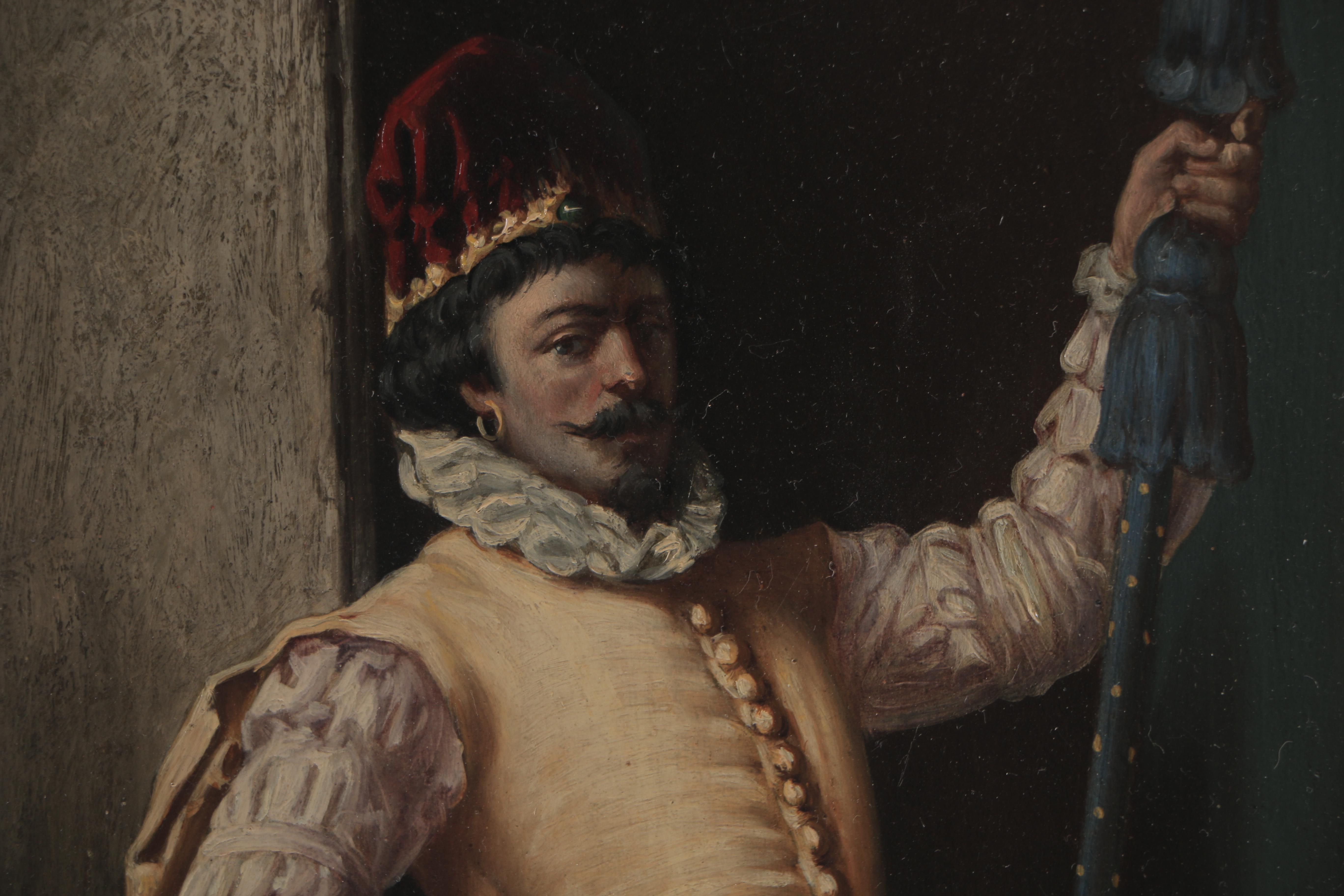 A. Rueff Oil Painting on Board After "A Standing Cavalier Holding a Halberd"