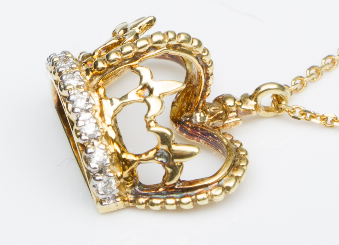 14K Yellow Gold and Diamond Crown Pendant Necklace