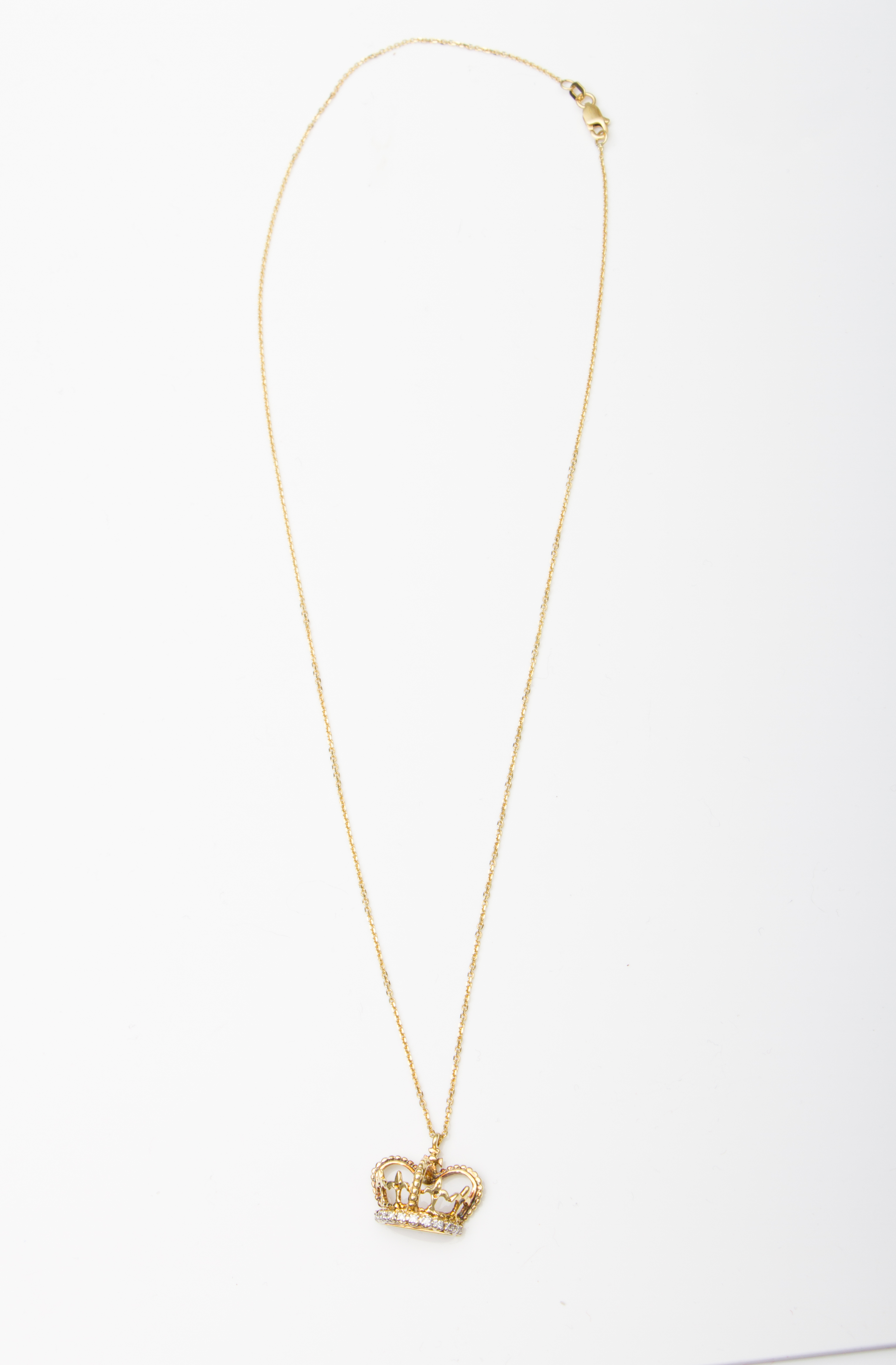 14K Yellow Gold and Diamond Crown Pendant Necklace