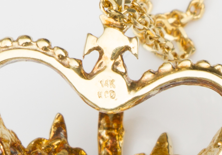 14K Yellow Gold and Diamond Crown Pendant Necklace