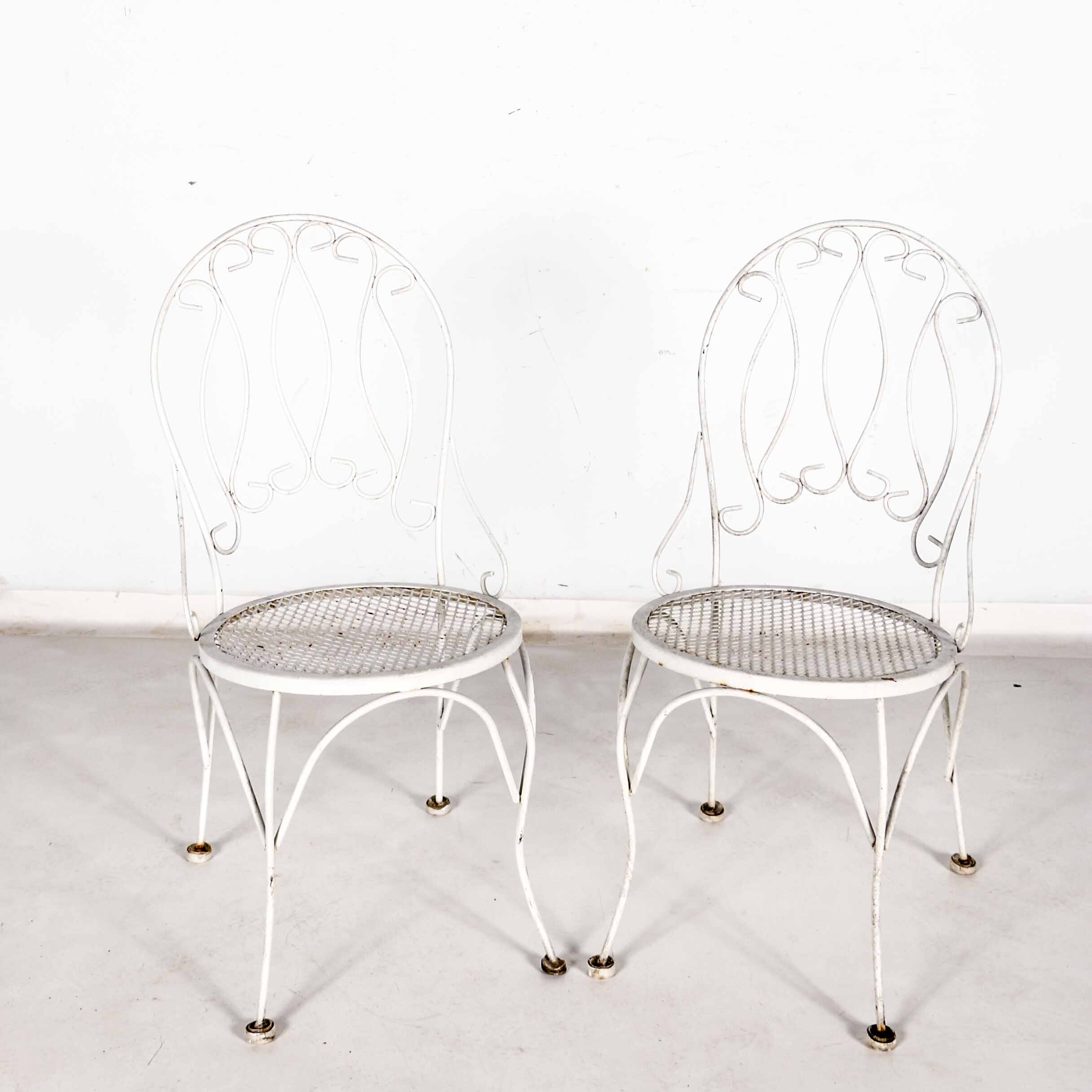 Pair Of Vintage White Iron Patio Chairs