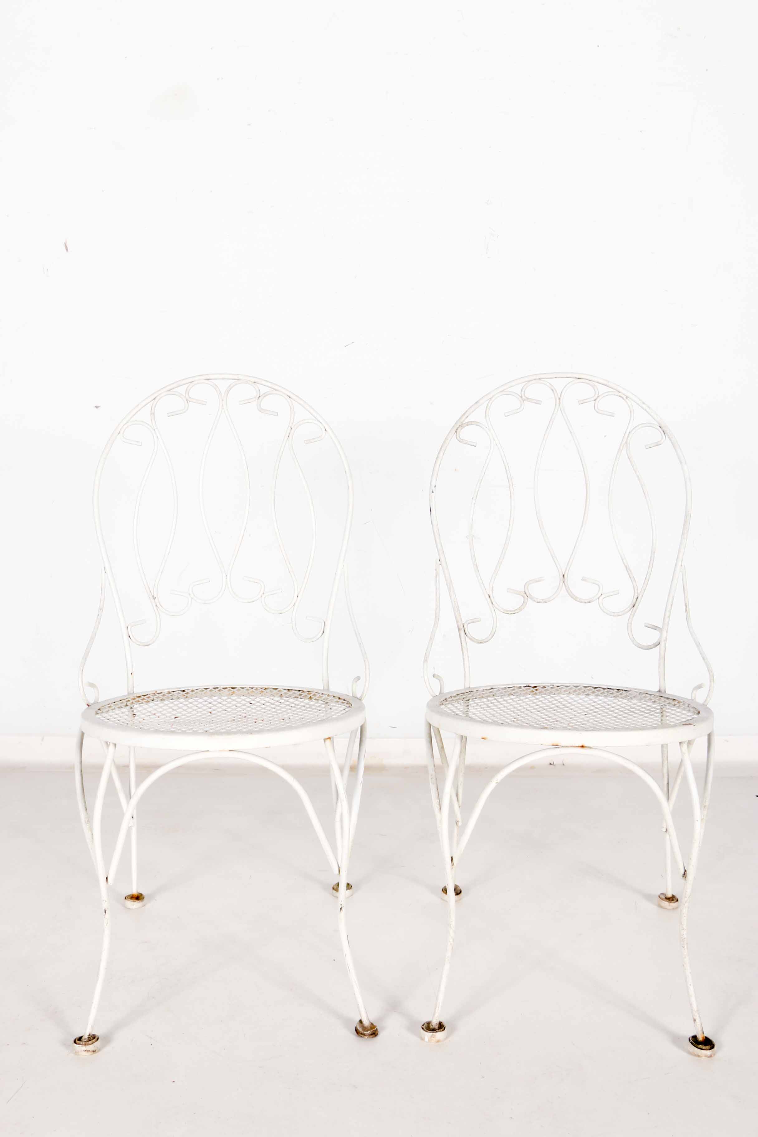 Pair Of Vintage White Iron Patio Chairs
