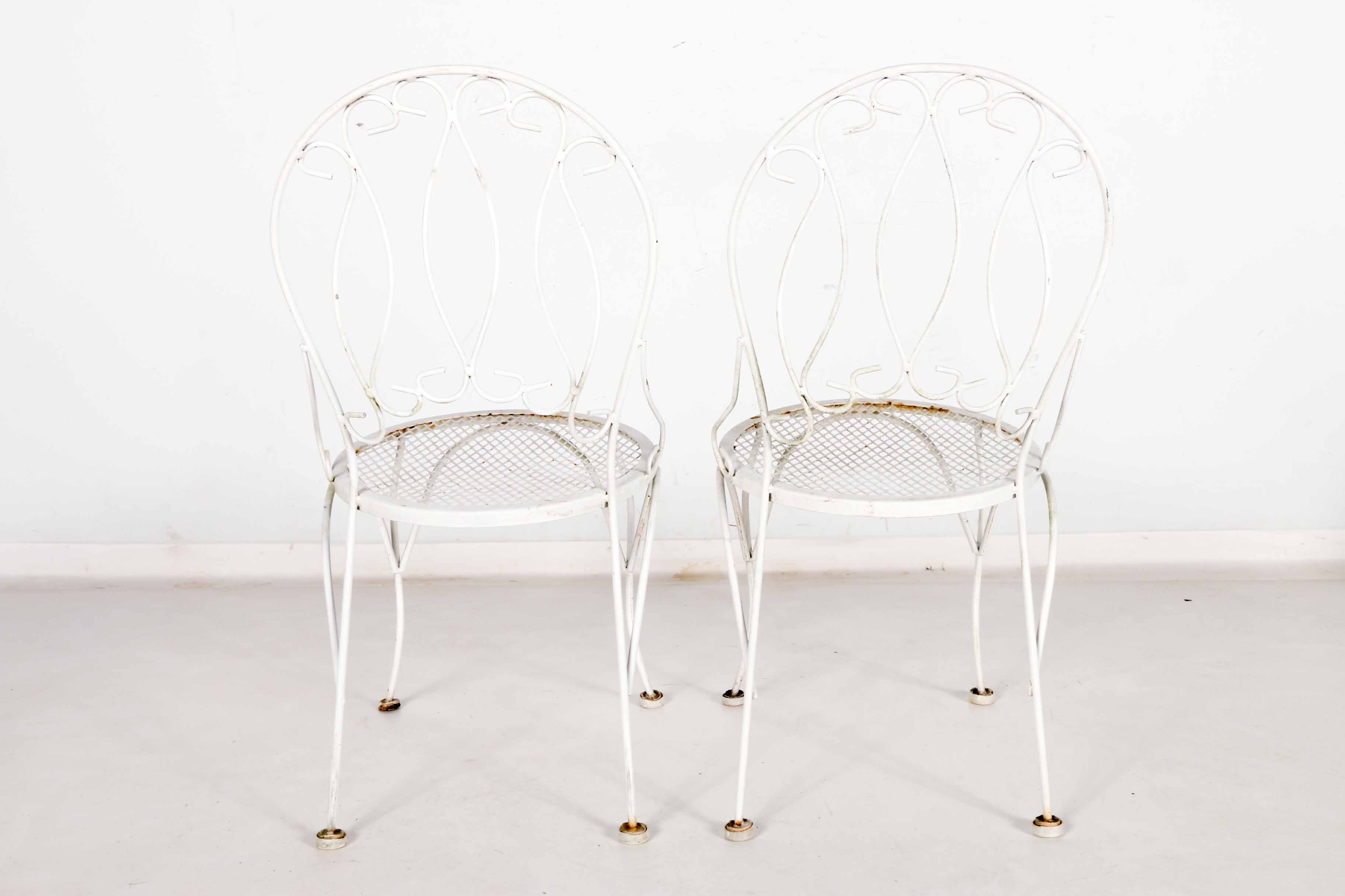 Pair Of Vintage White Iron Patio Chairs