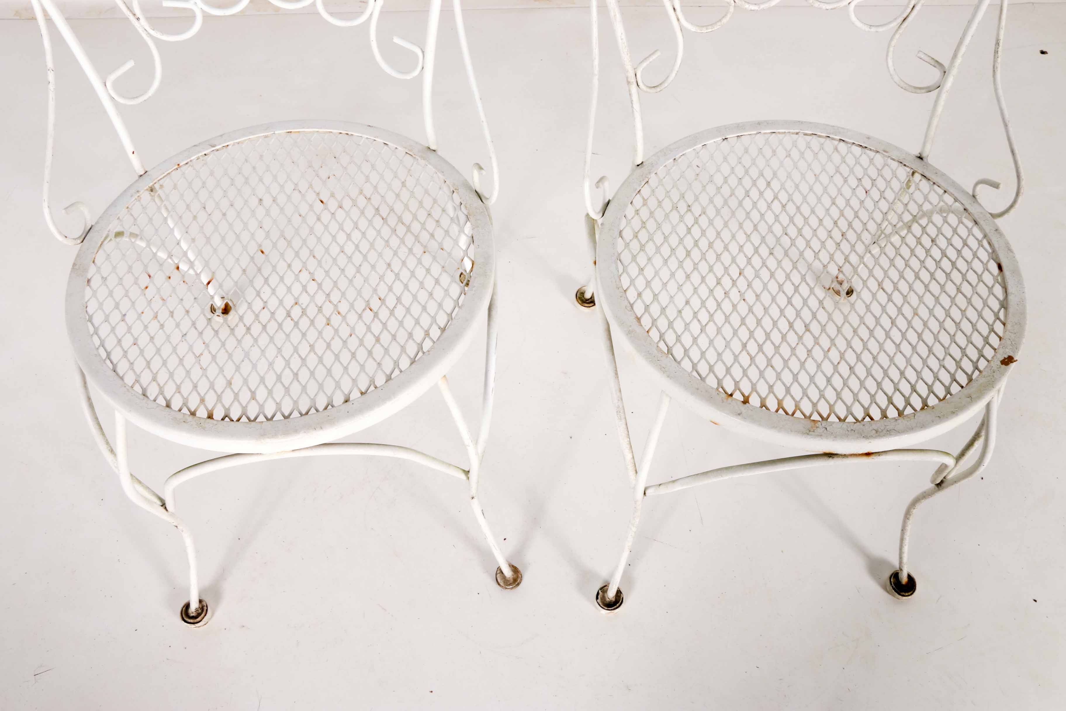 Pair Of Vintage White Iron Patio Chairs