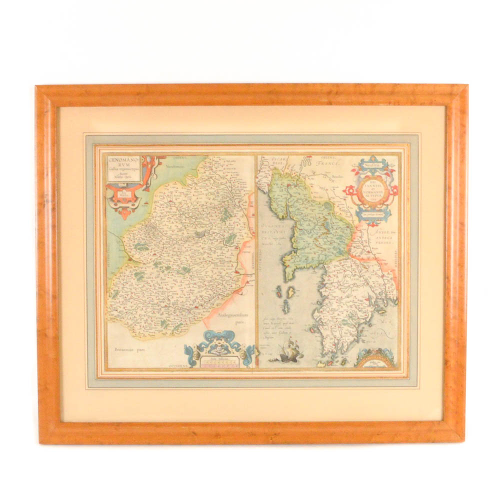 Map of the French Region of the Cenomani by Mattheus Ogerius and Map of Bretagne and Normandy 1594