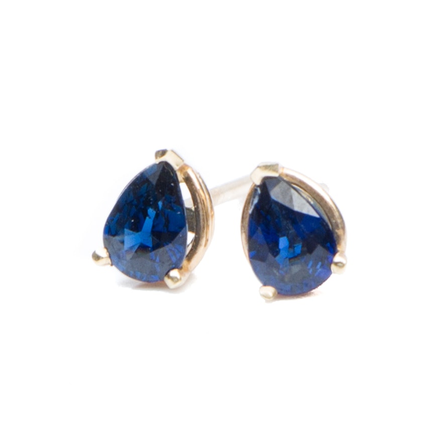 14K Yellow Gold and Sapphire Earrings