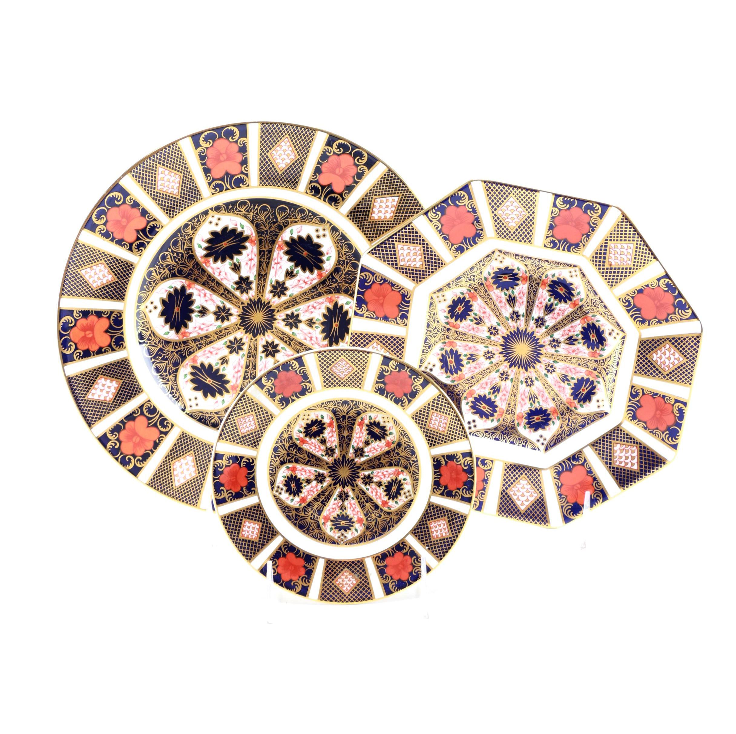 Three English Royal Crown Derby "Old Imari" China Plates