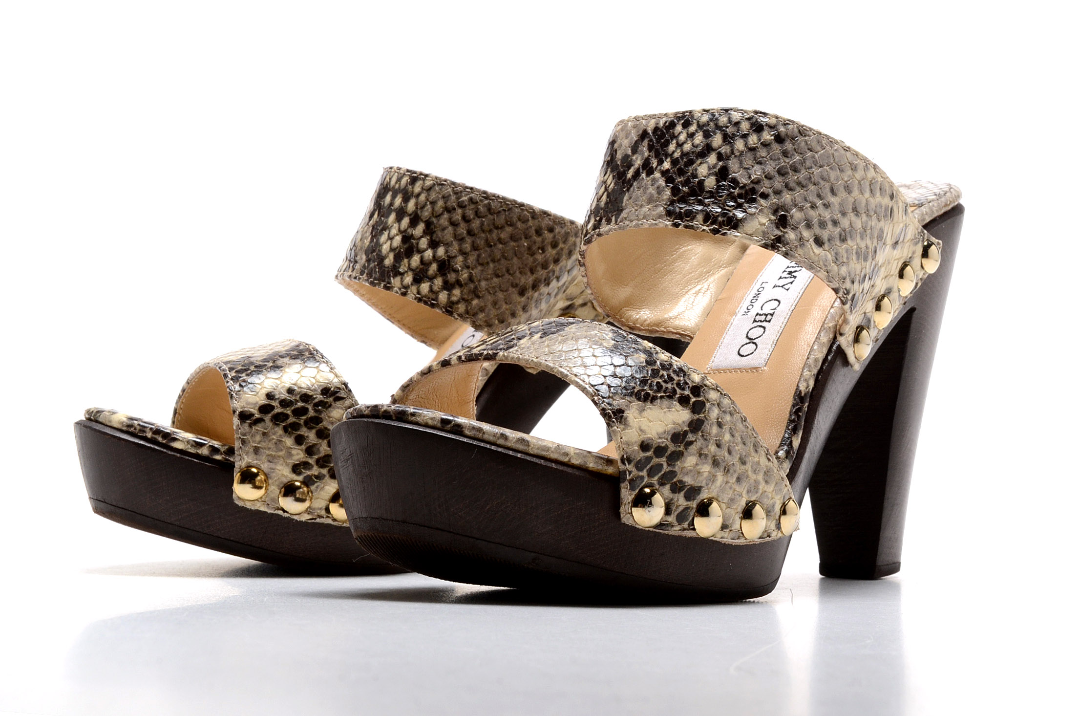 Jimmy Choo Ulrika Platform Slides in Snakeskin Style Leather