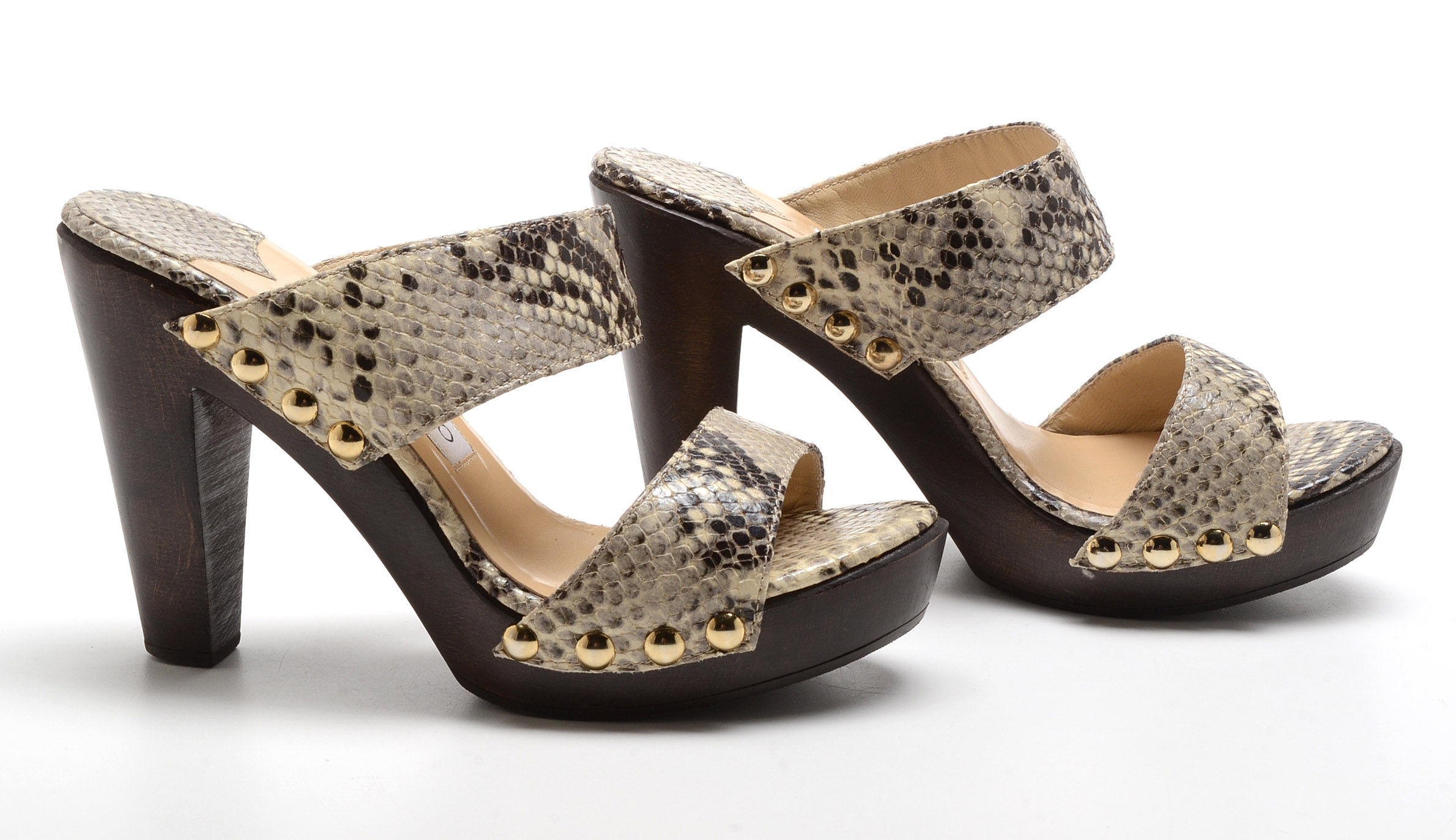 Jimmy Choo Ulrika Platform Slides in Snakeskin Style Leather