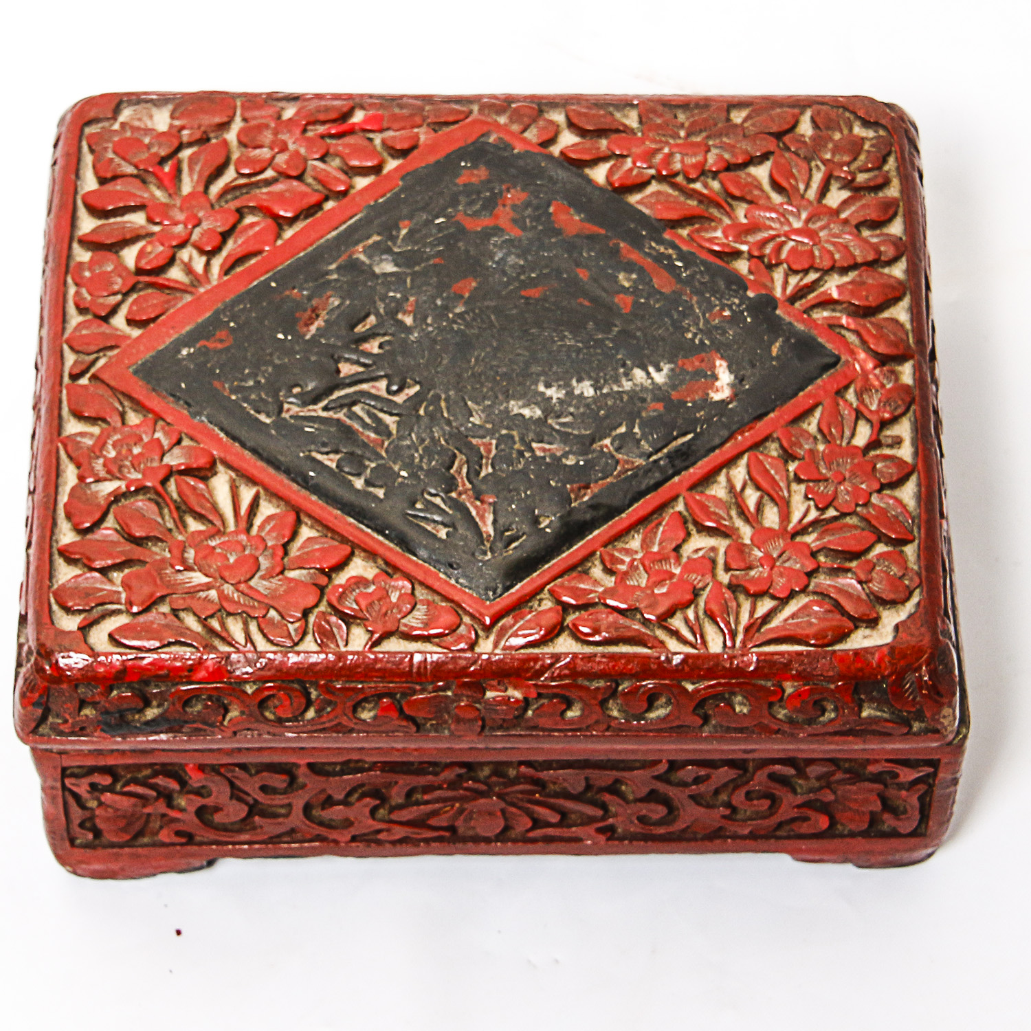 Antique Beaded Bracelet and Carved Red Box