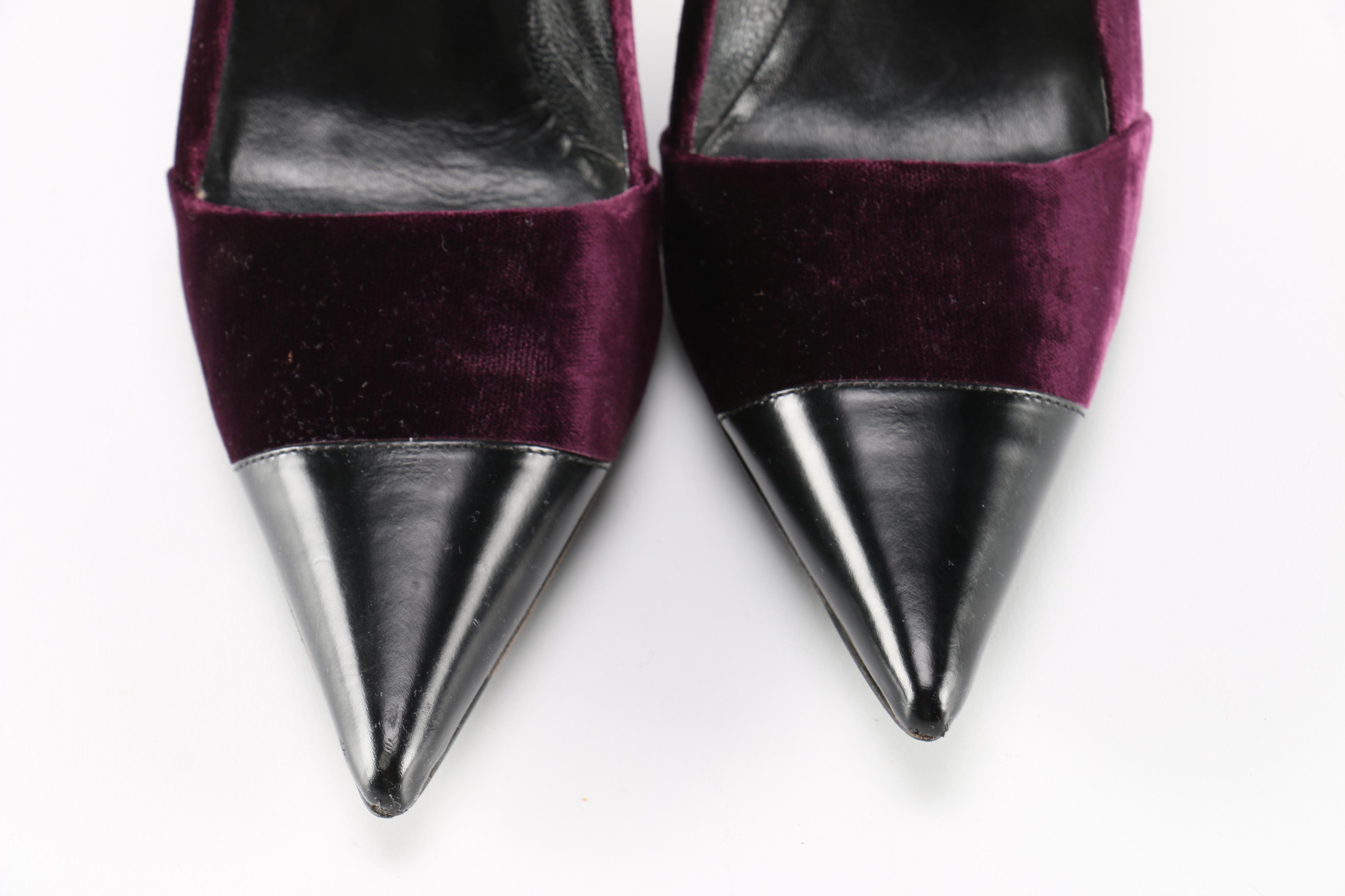Prada Purple Velvet and Black Leather Stiletto Pumps