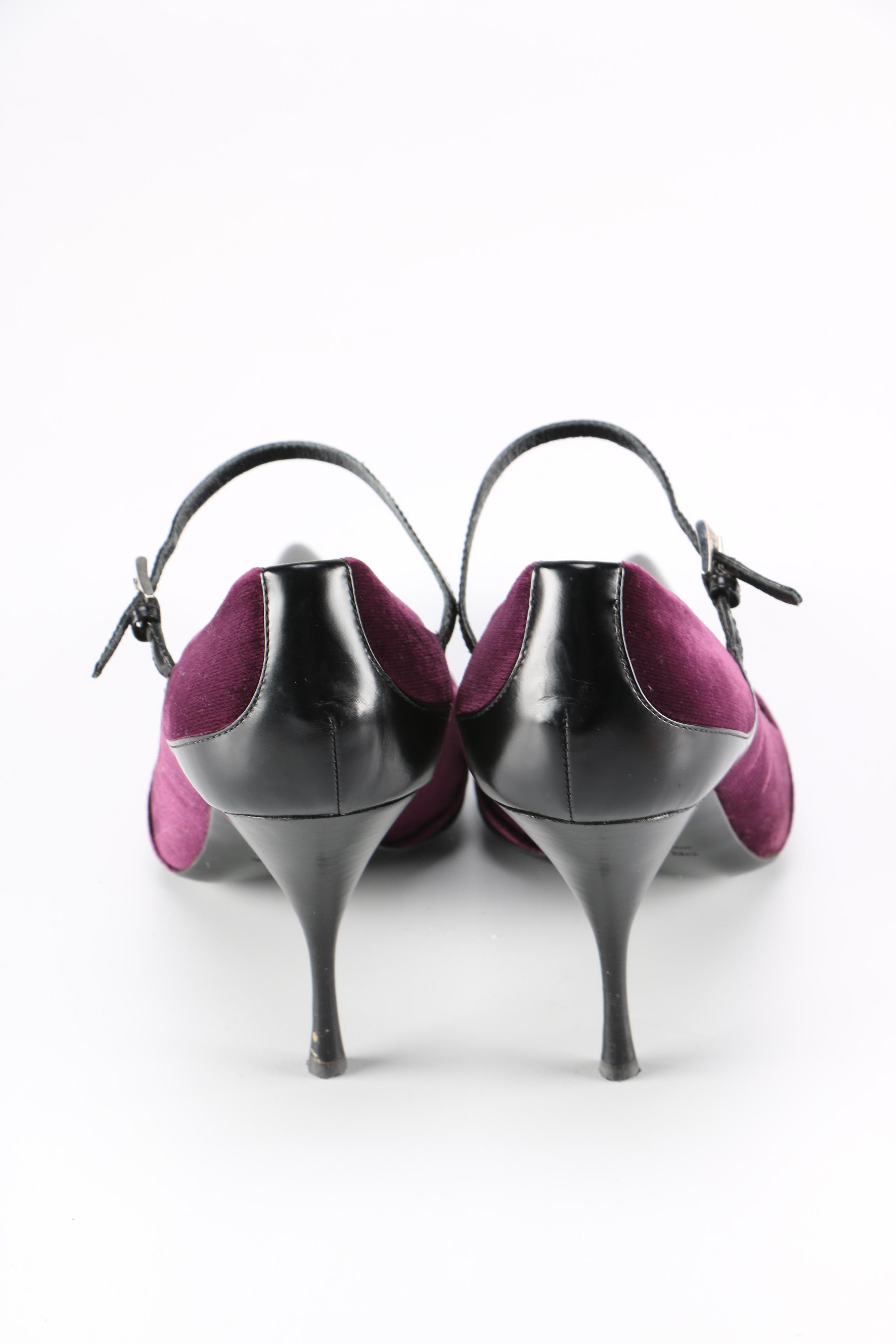 Prada Purple Velvet and Black Leather Stiletto Pumps