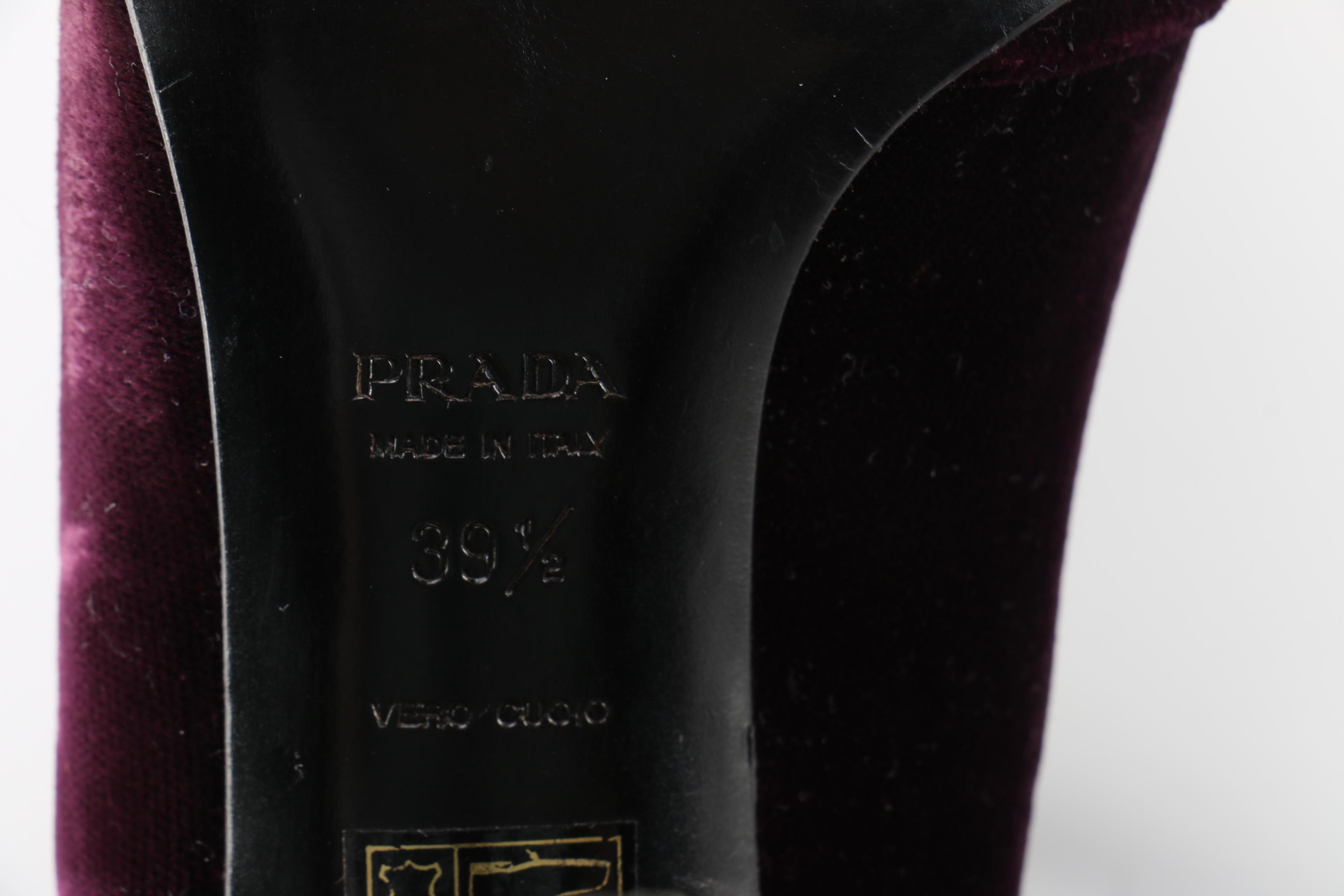 Prada Purple Velvet and Black Leather Stiletto Pumps
