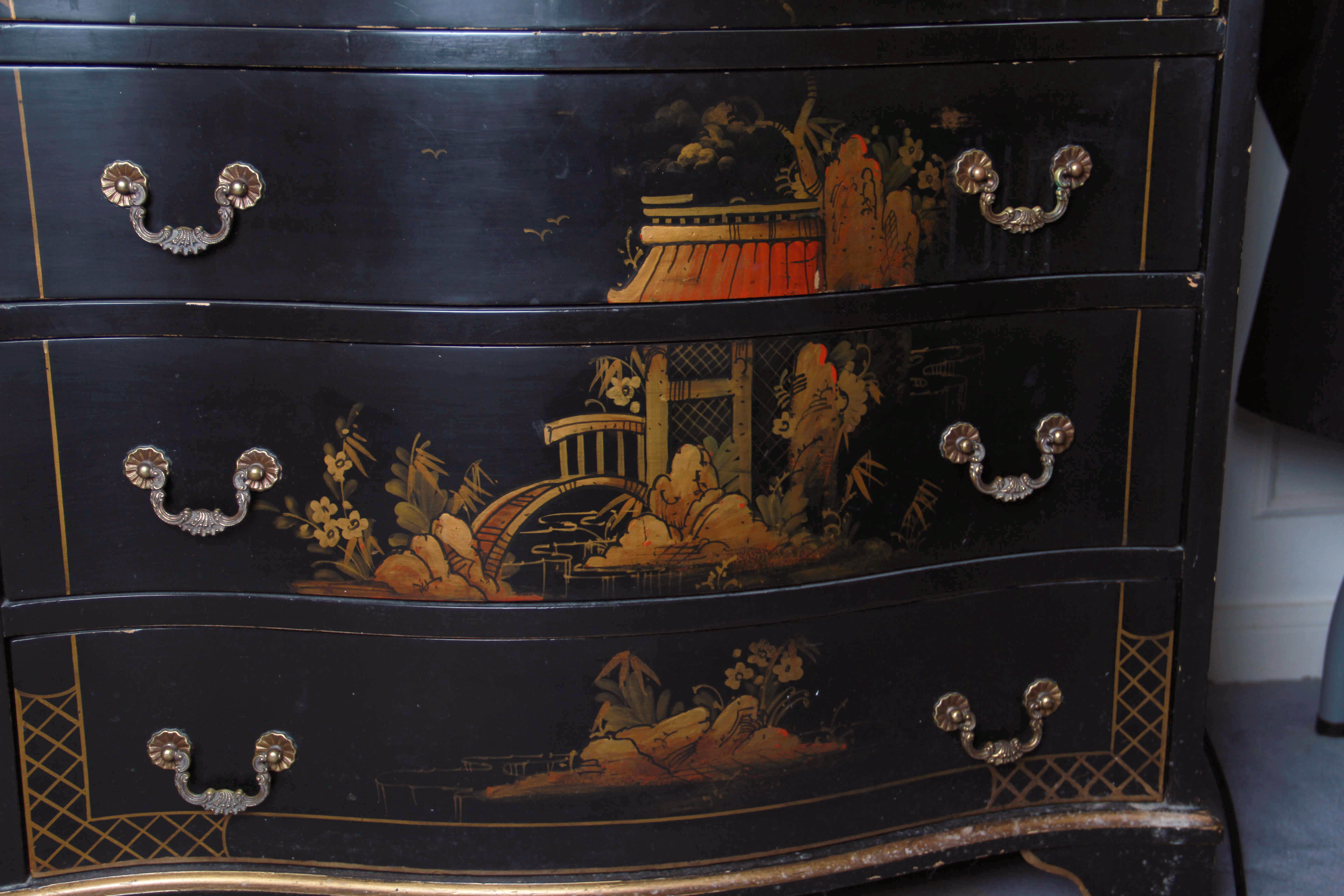 Vintage Black Lacquer Chinoiserie Chest of Drawers
