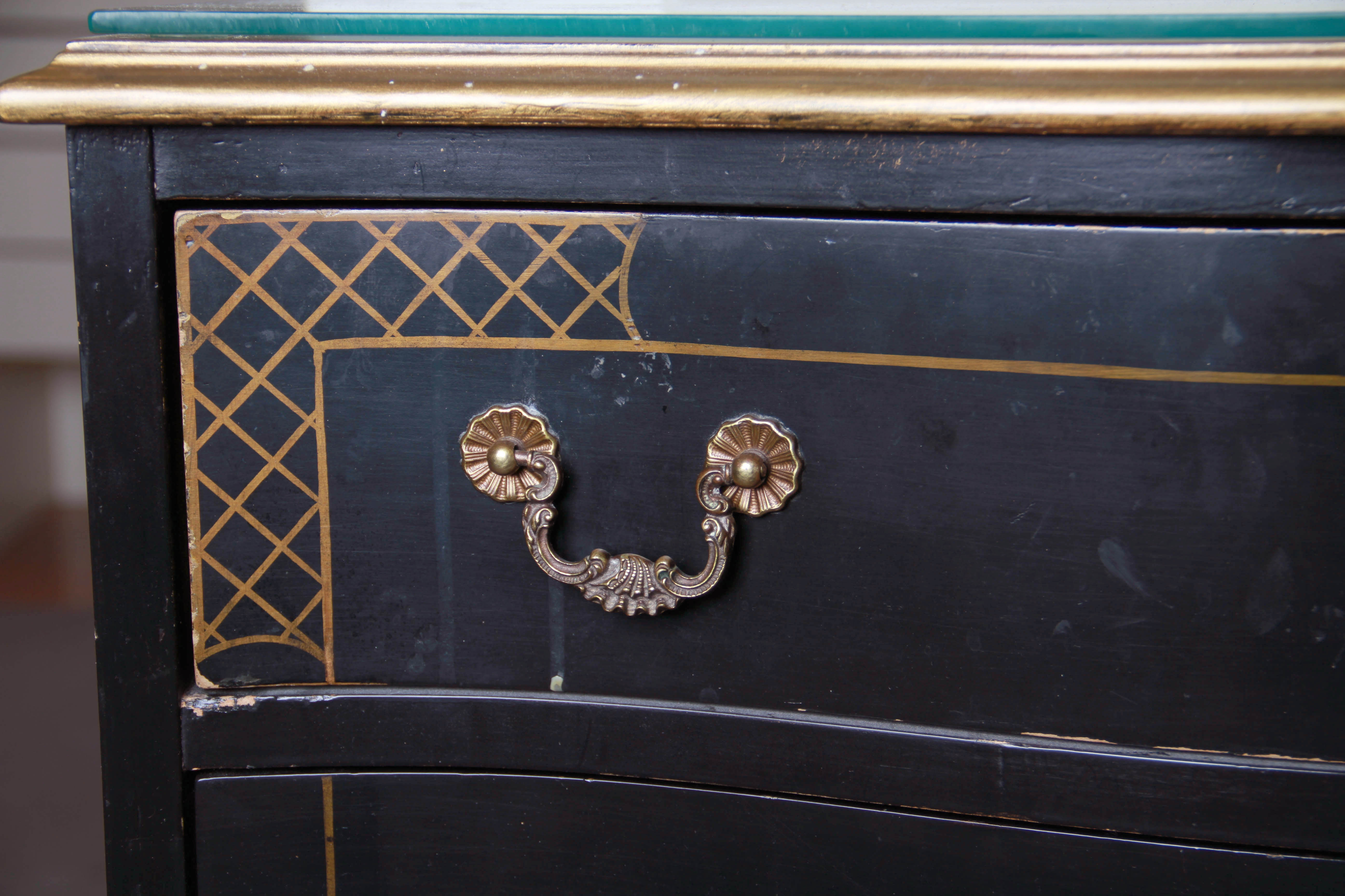 Vintage Black Lacquer Chinoiserie Chest of Drawers