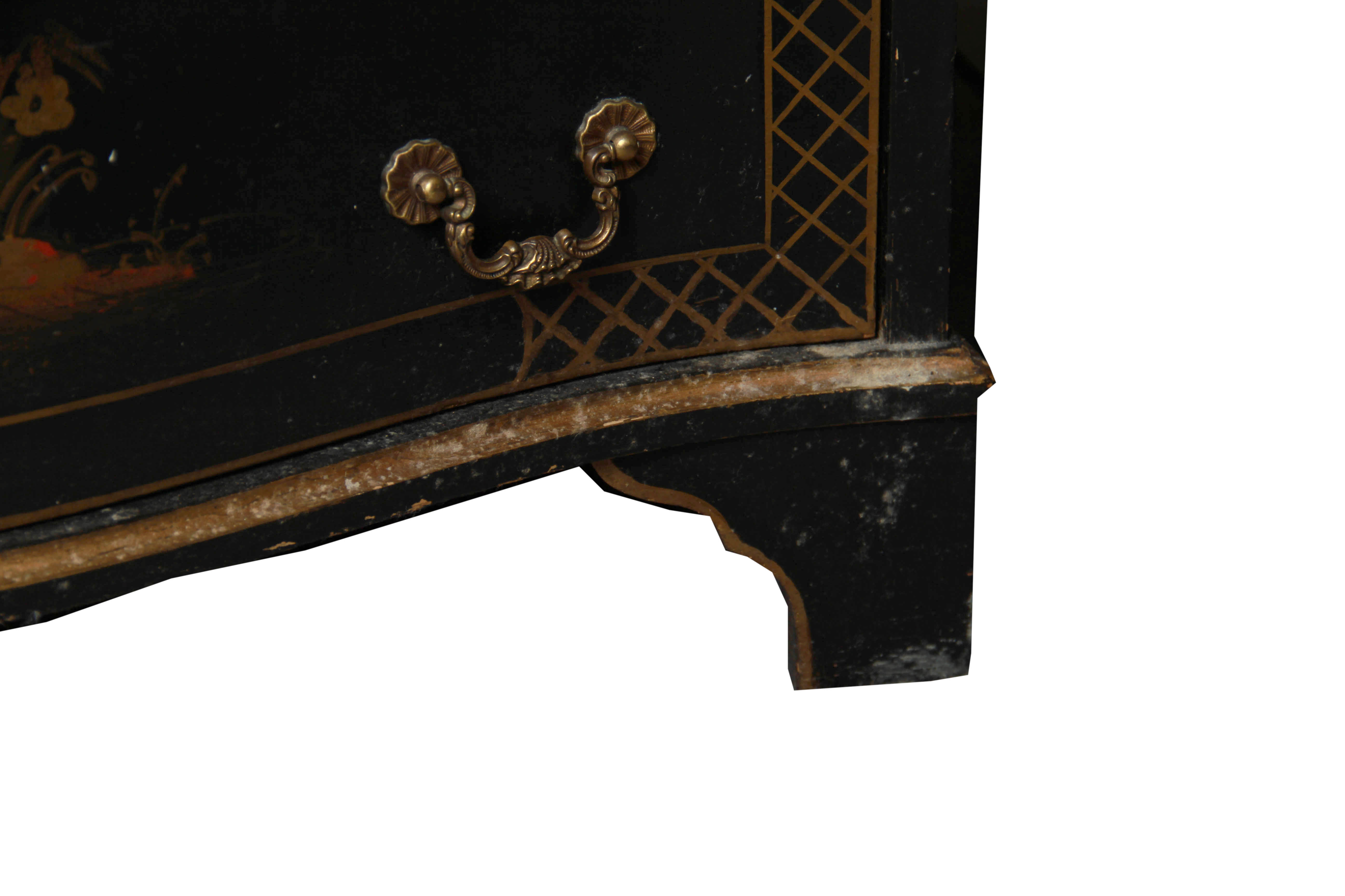 Vintage Black Lacquer Chinoiserie Chest of Drawers