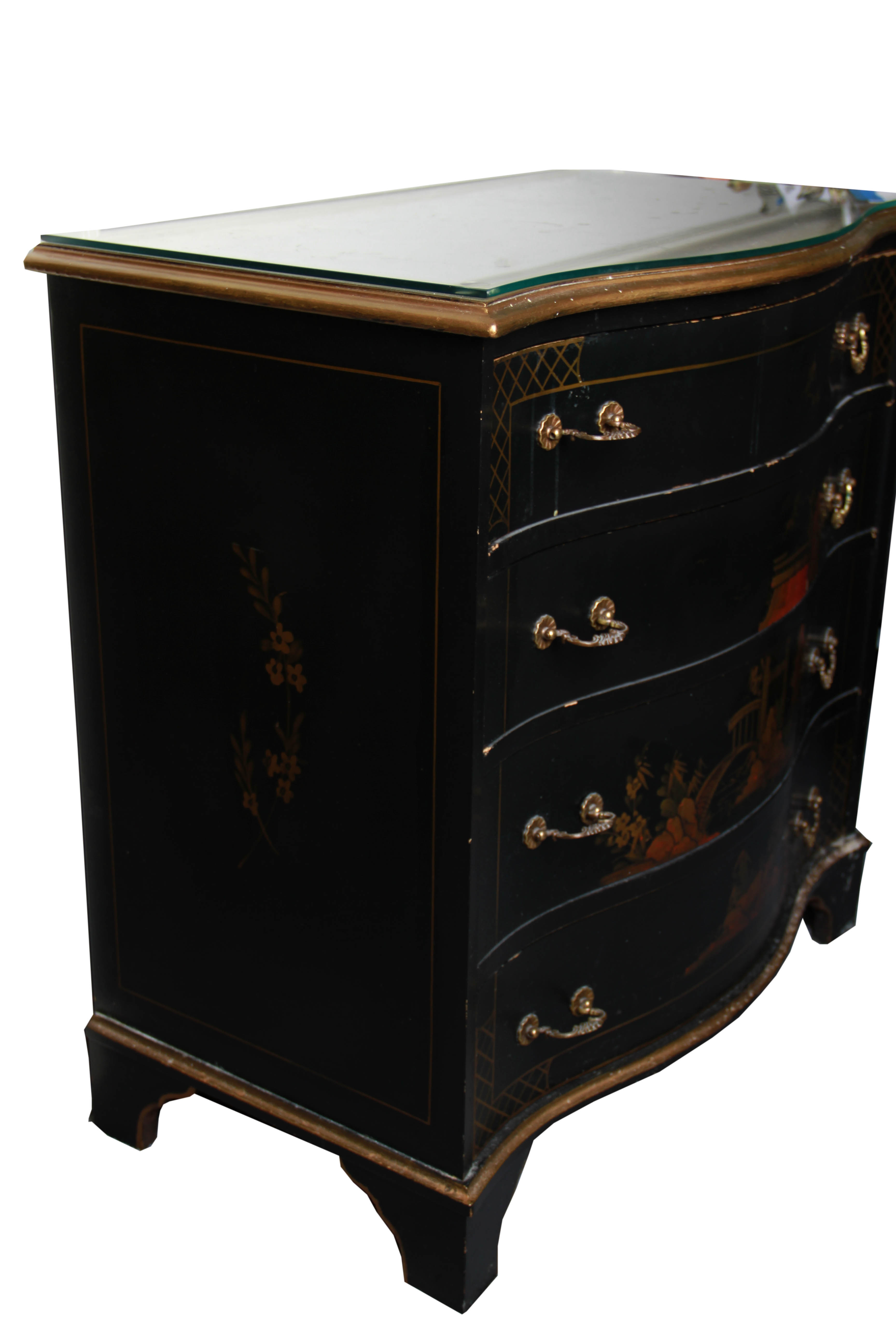Vintage Black Lacquer Chinoiserie Chest of Drawers