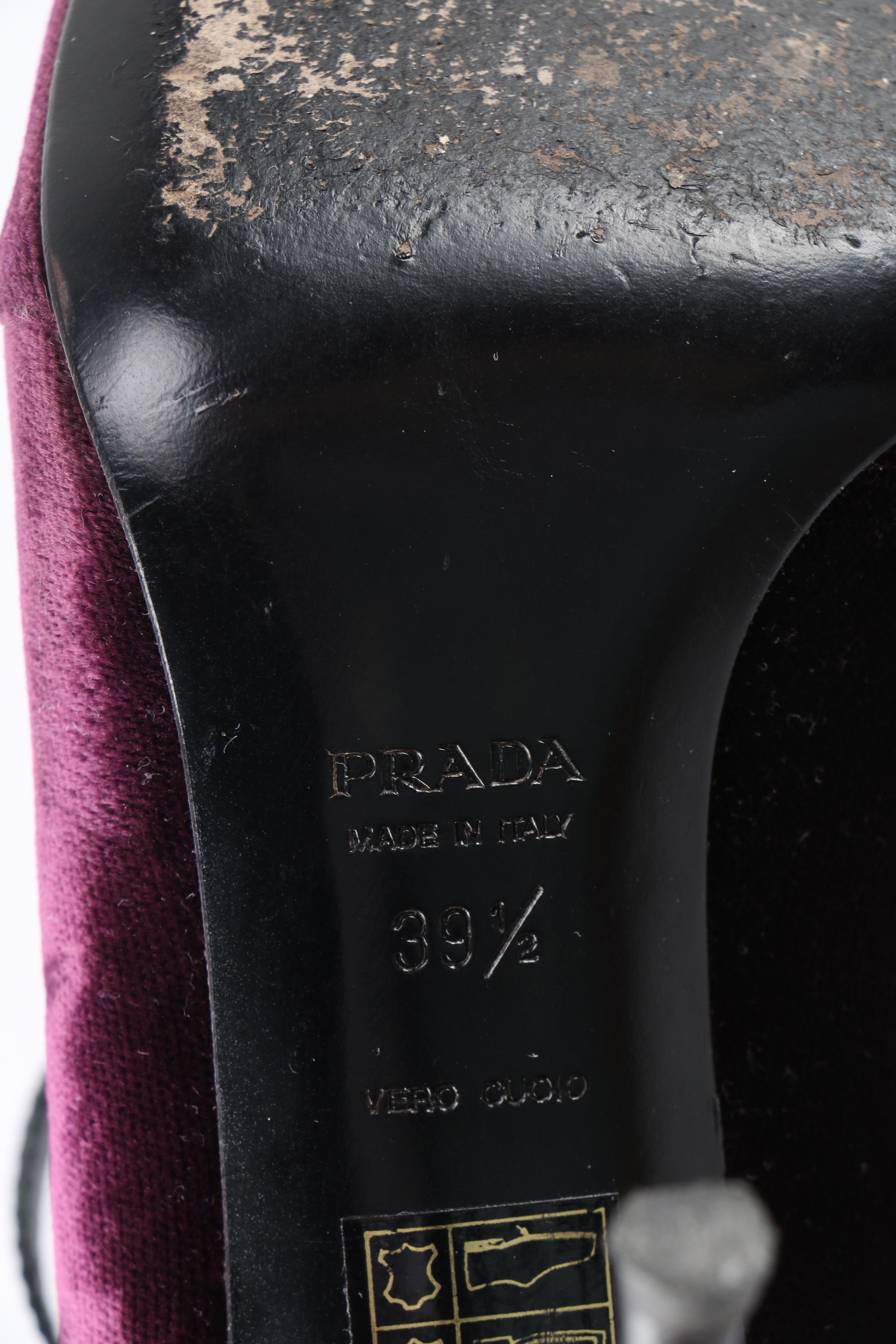 Prada Purple Velvet and Black Leather Stiletto Pumps
