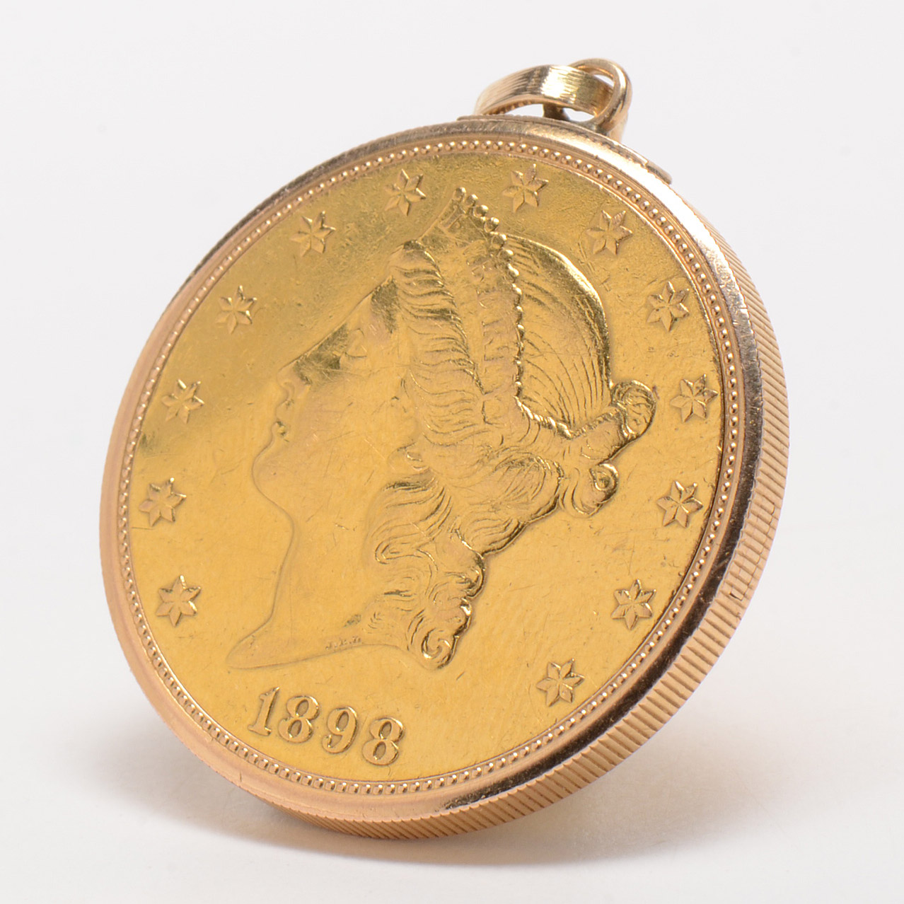 18K Yellow Gold Omega Constellation Watch Pendant in 22K Yellow Gold 1898 Coin Case