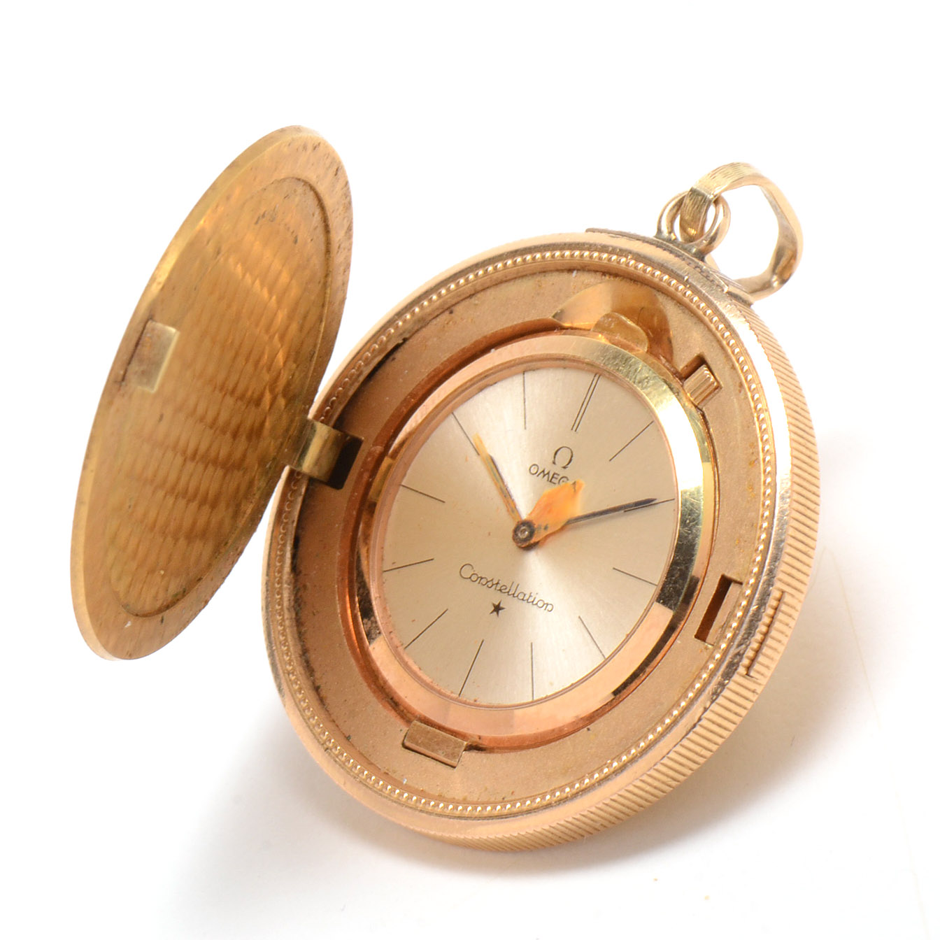 18K Yellow Gold Omega Constellation Watch Pendant in 22K Yellow Gold 1898 Coin Case