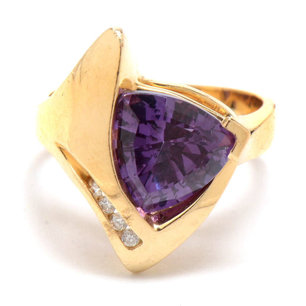 Strellman's 14K Yellow Gold Color Change Sapphire Diamond Statement Ring